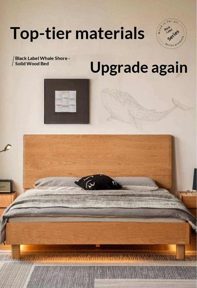 Cherry Solid Wood Bed Modern Minimalist Luminous Bed