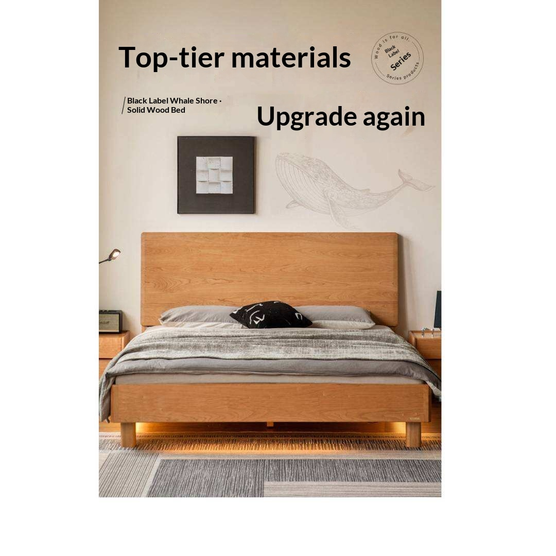 Cherry Solid Wood Bed Modern Minimalist Luminous Bed