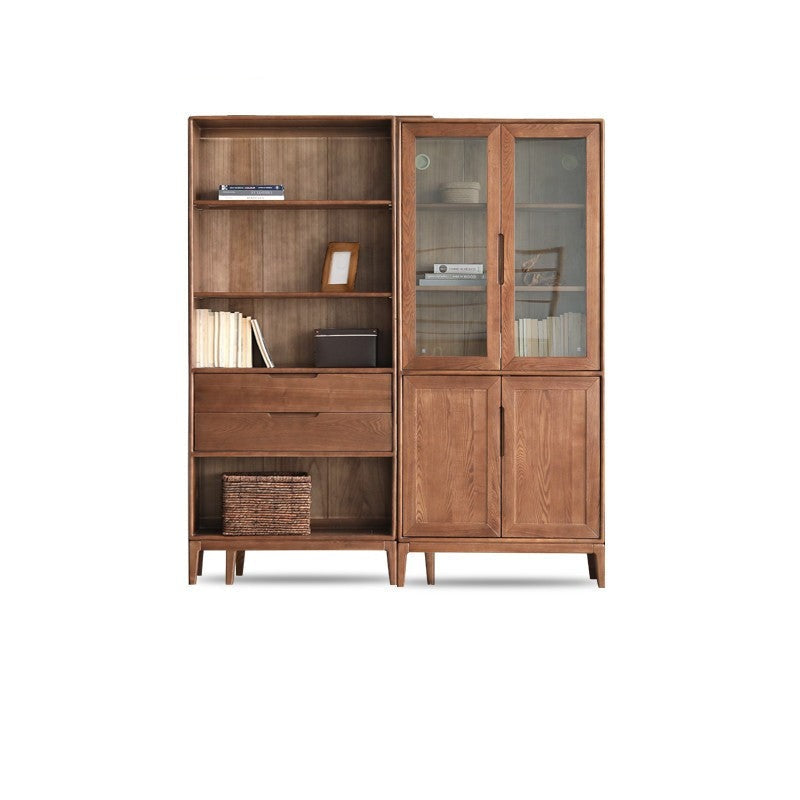 North American black walnut, Ash solid wood combination cdust-proof glass door wall floor-to-ceiling bookshelf<