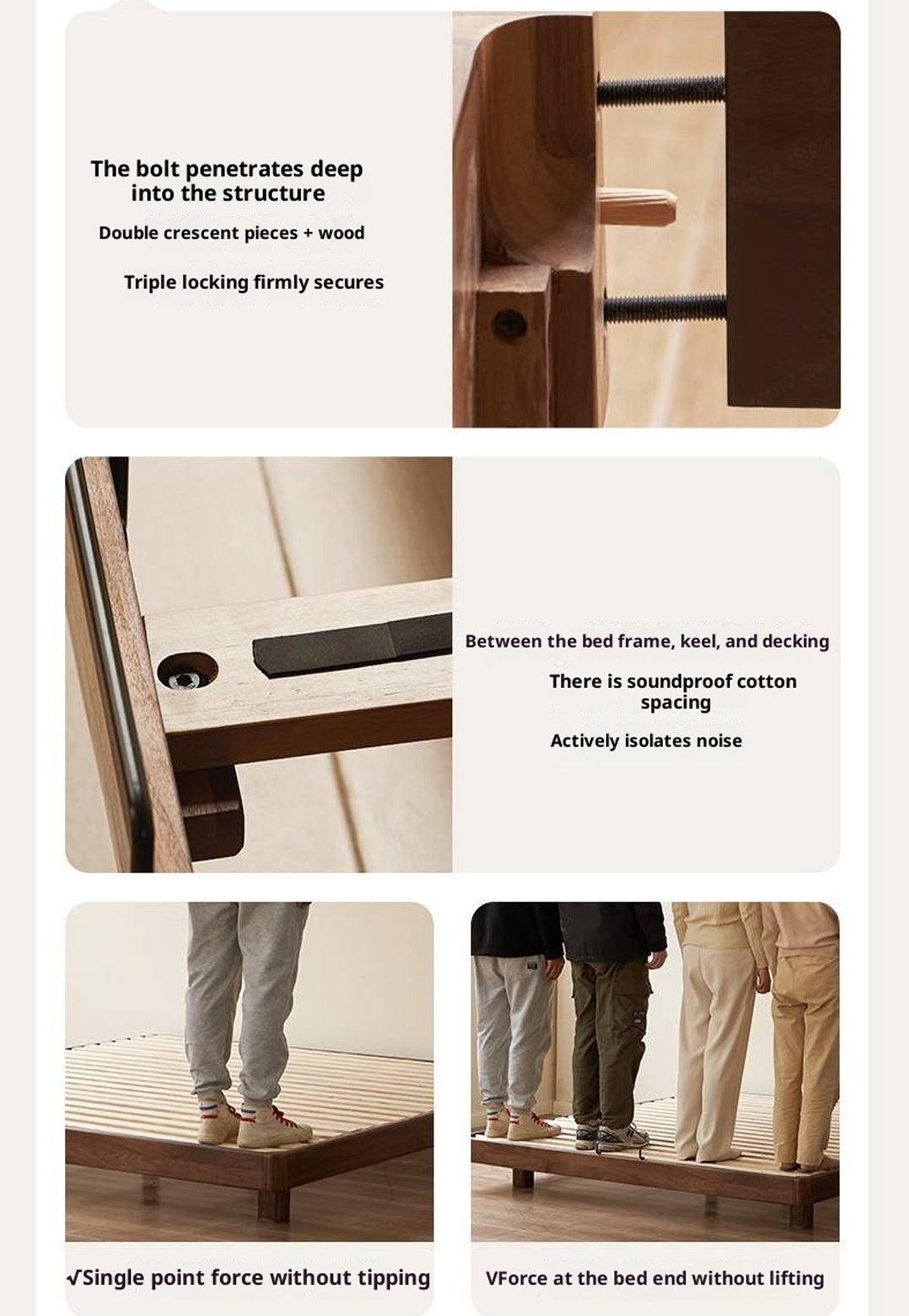 Black Walnut Solid Wood Platform Bed, Headboard-Free Bed