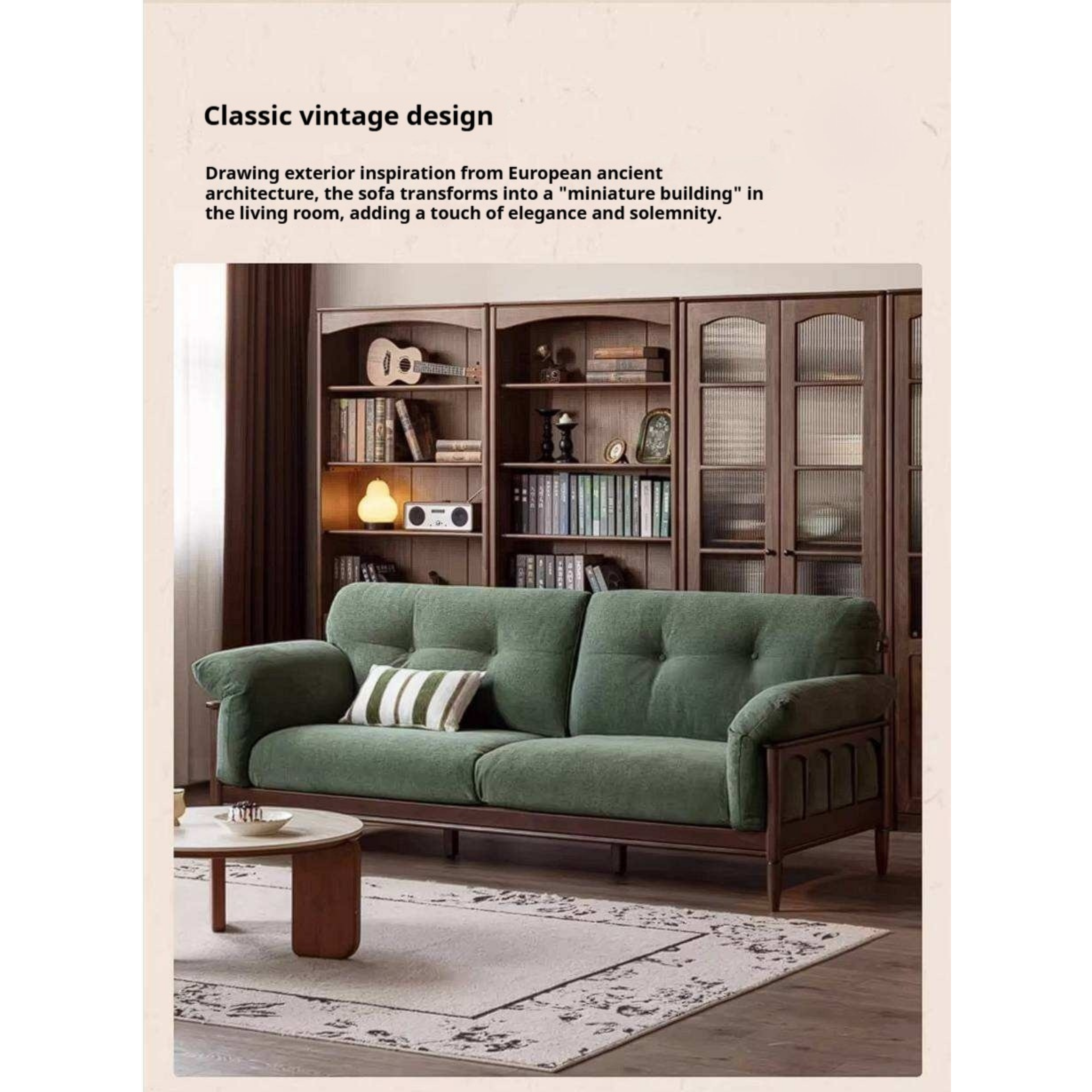 Poplar Solid Wood French Country Sofa with Spindle Arm Panels and High Back