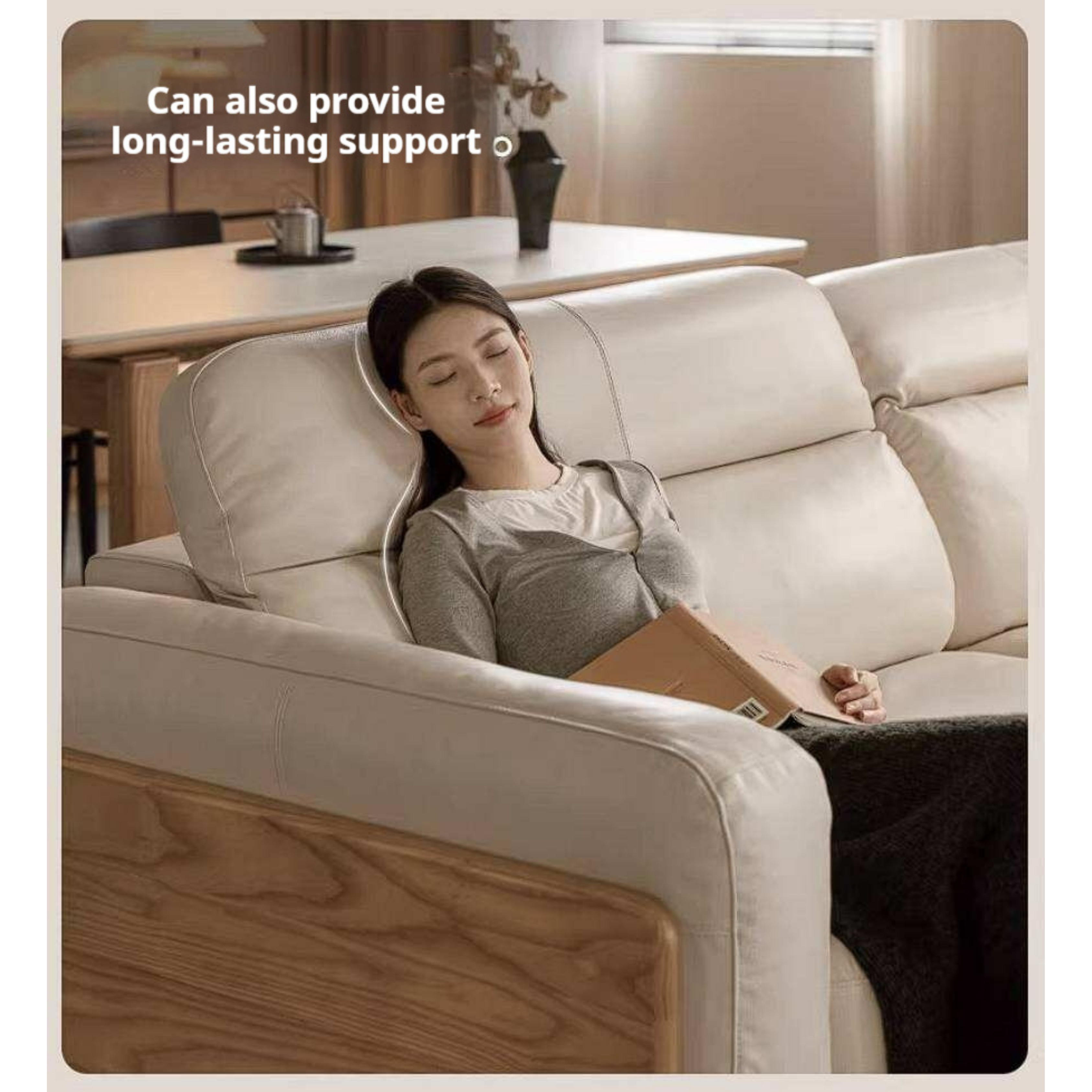 Ash Solid Wood Genuine leather Sofa with Solid Wood Frame and Adjustable Headrest
