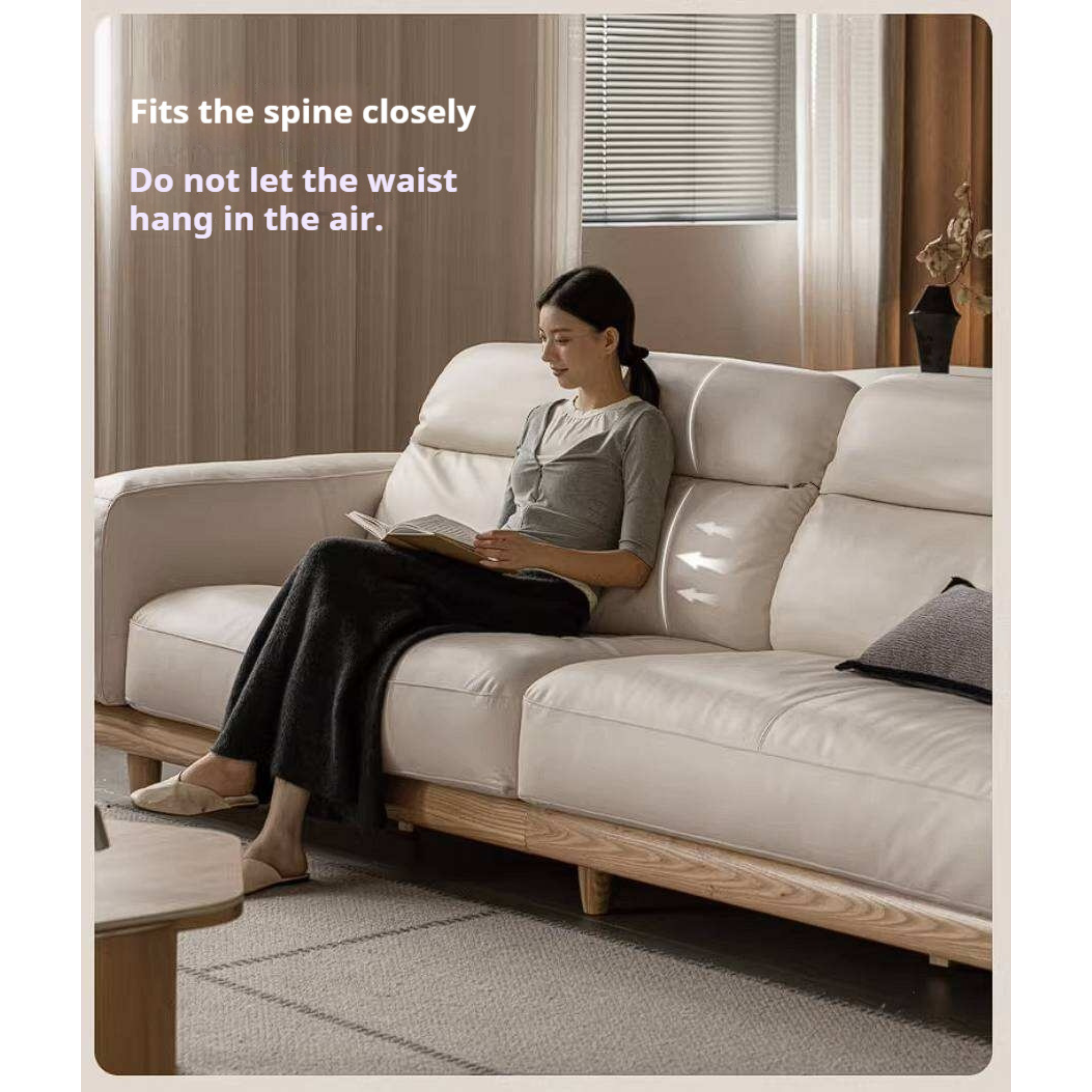Ash Solid Wood Genuine leather Sofa with Solid Wood Frame and Adjustable Headrest