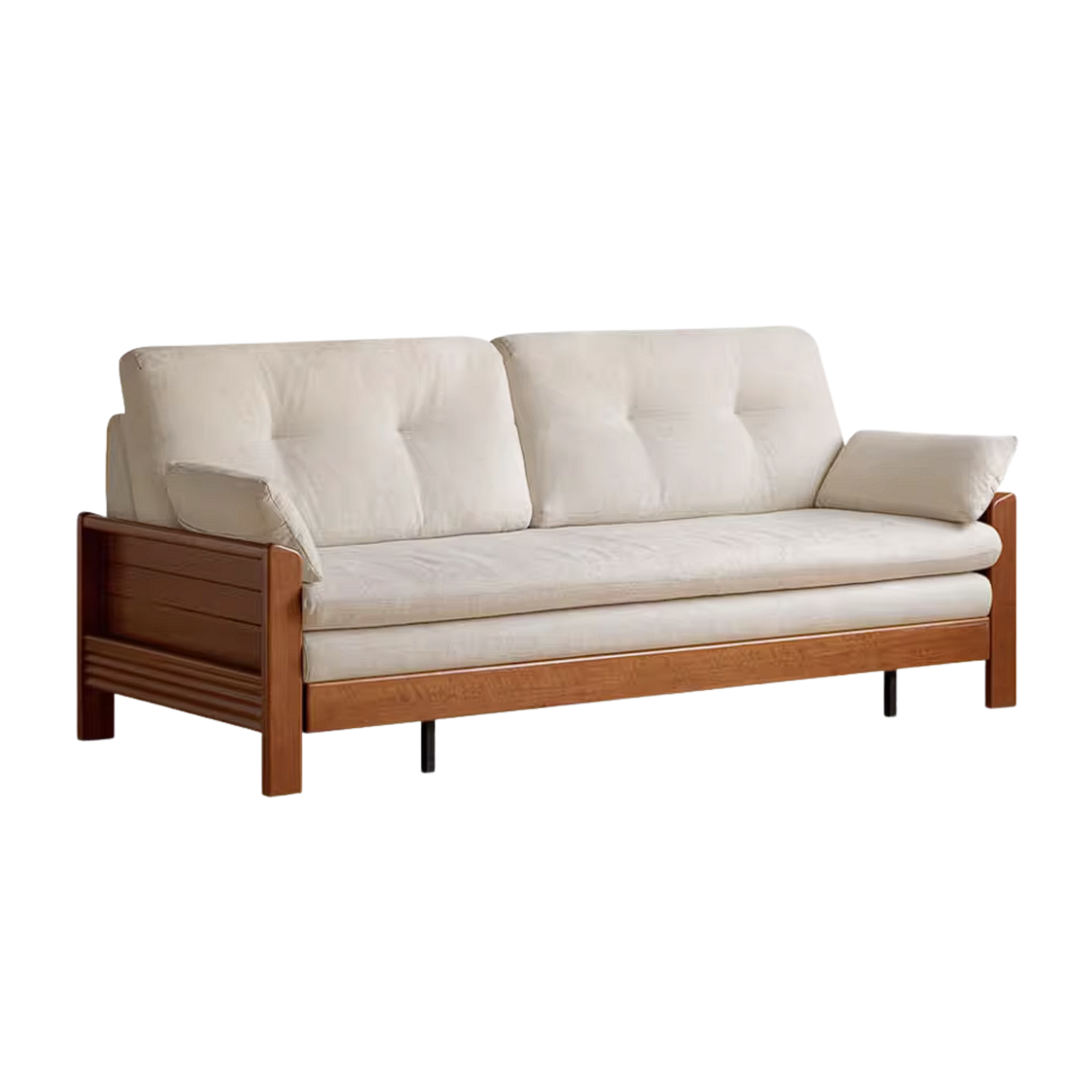 Solid Wood Vintage-Inspired Sofa Bed with Spacious Lounge Design