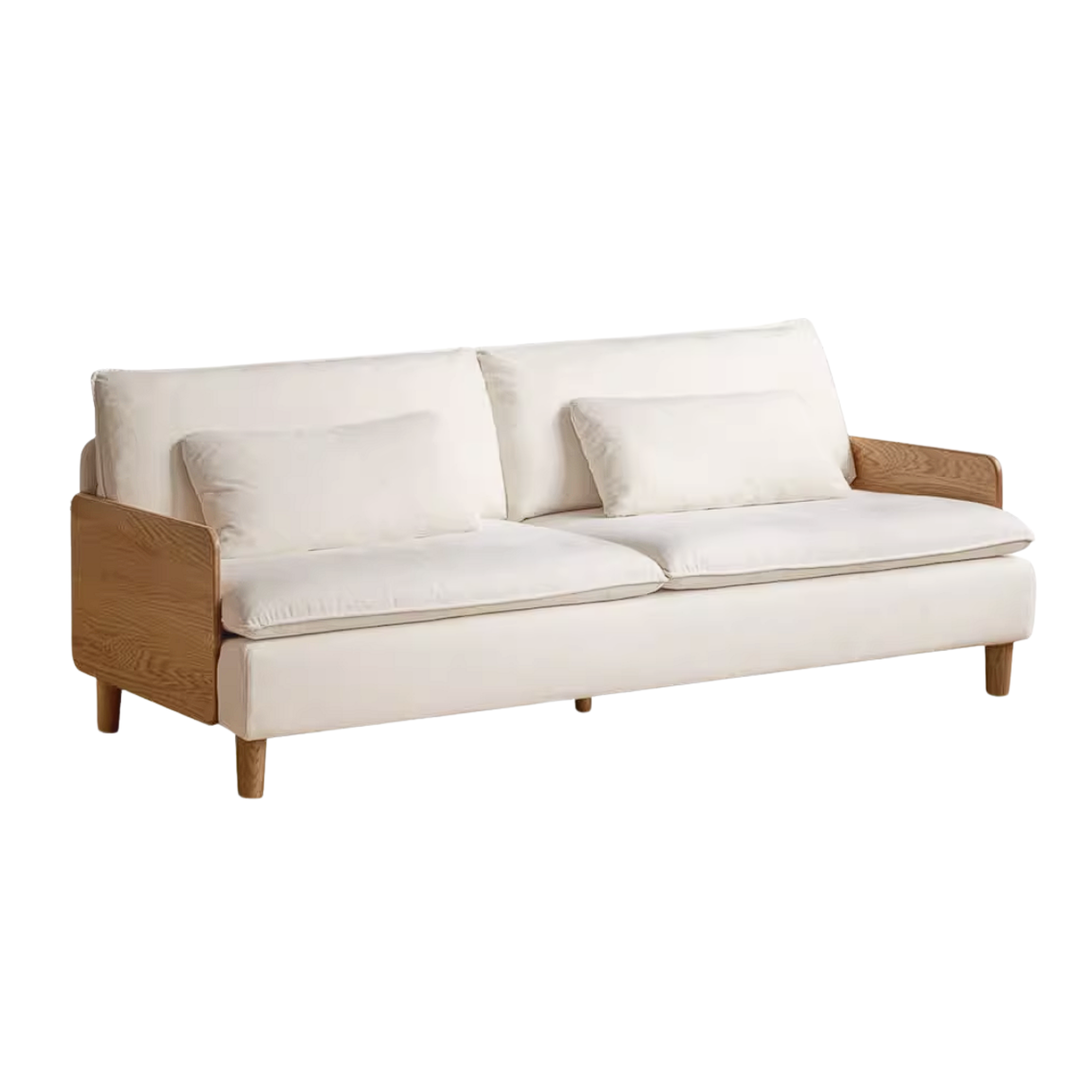 Oak Solid Wood Chenille Sofa with Wood Arm Panels and Pillow Back Cushions