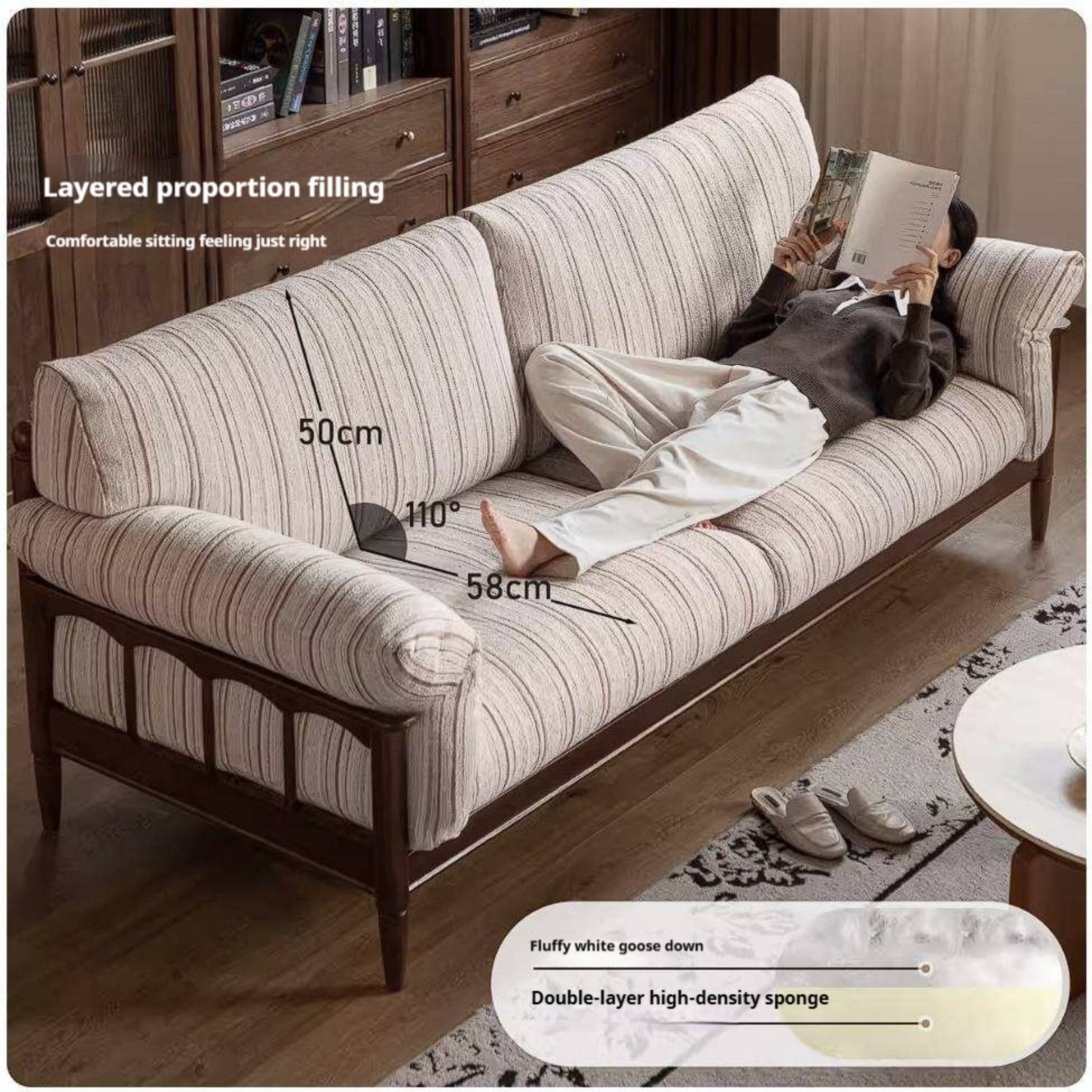 Poplar Solid Wood French Country Sofa with Spindle Arm Panels and High Back