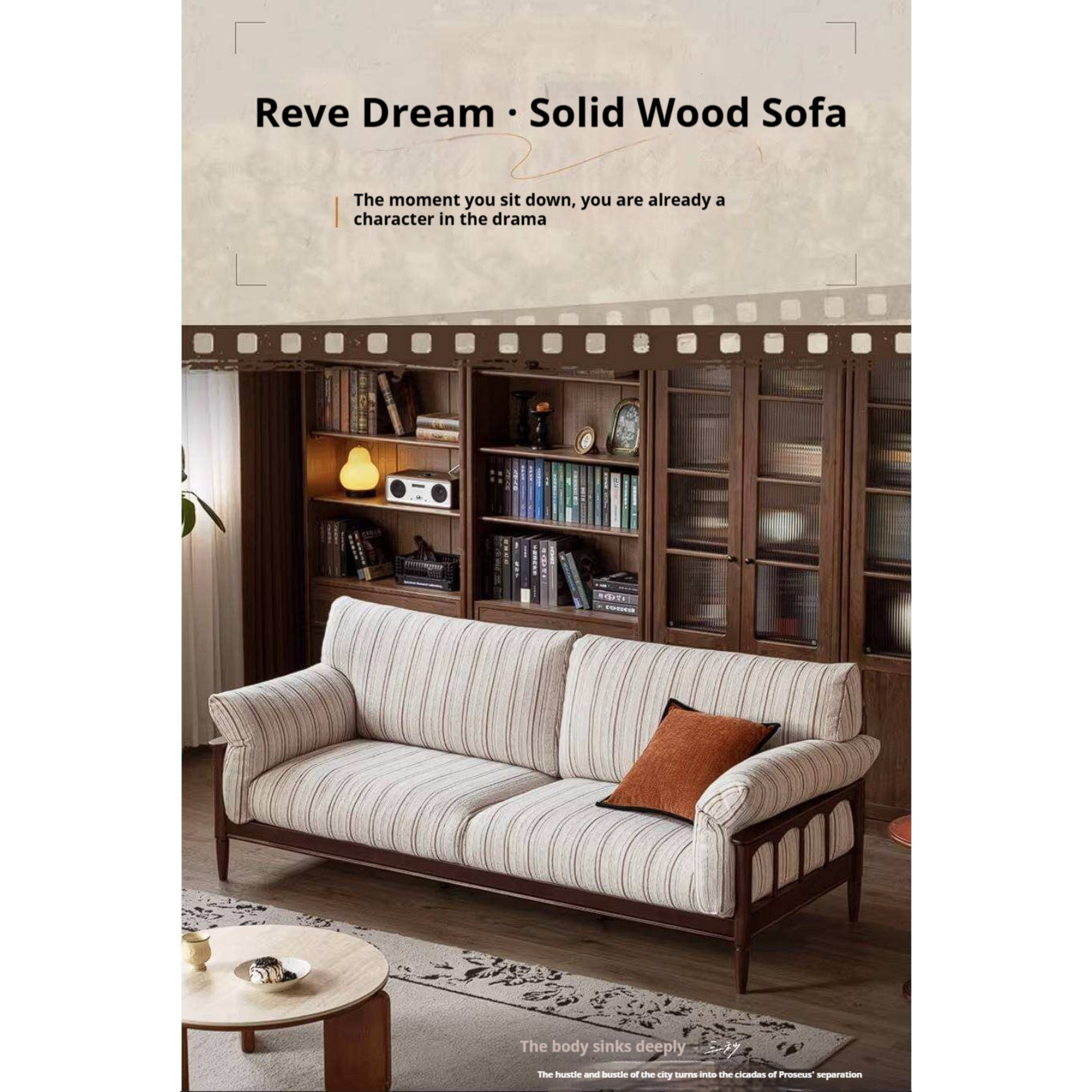 Poplar Solid Wood French Country Sofa with Spindle Arm Panels and High Back