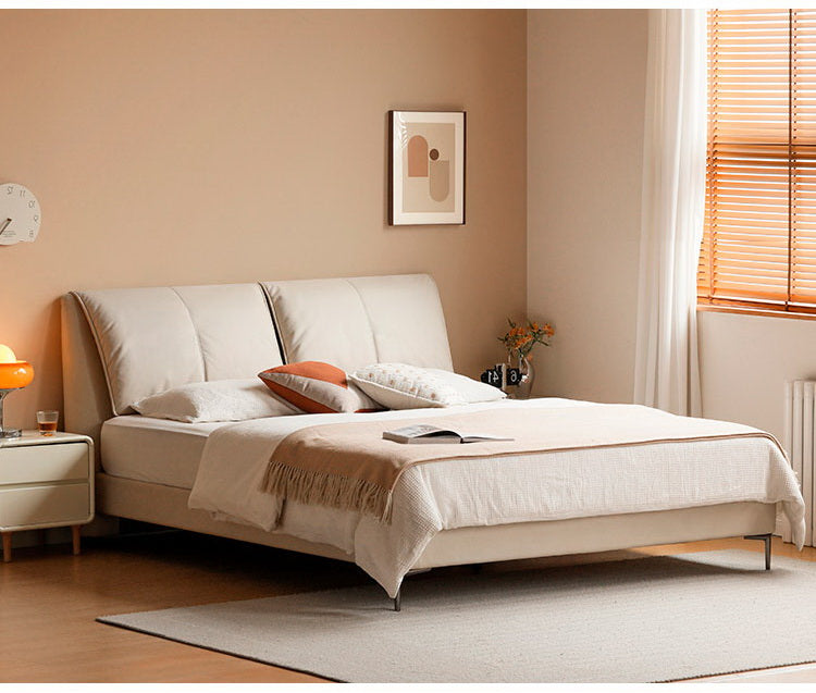 Genuine leather, Technology Cloth Bed Cream Style