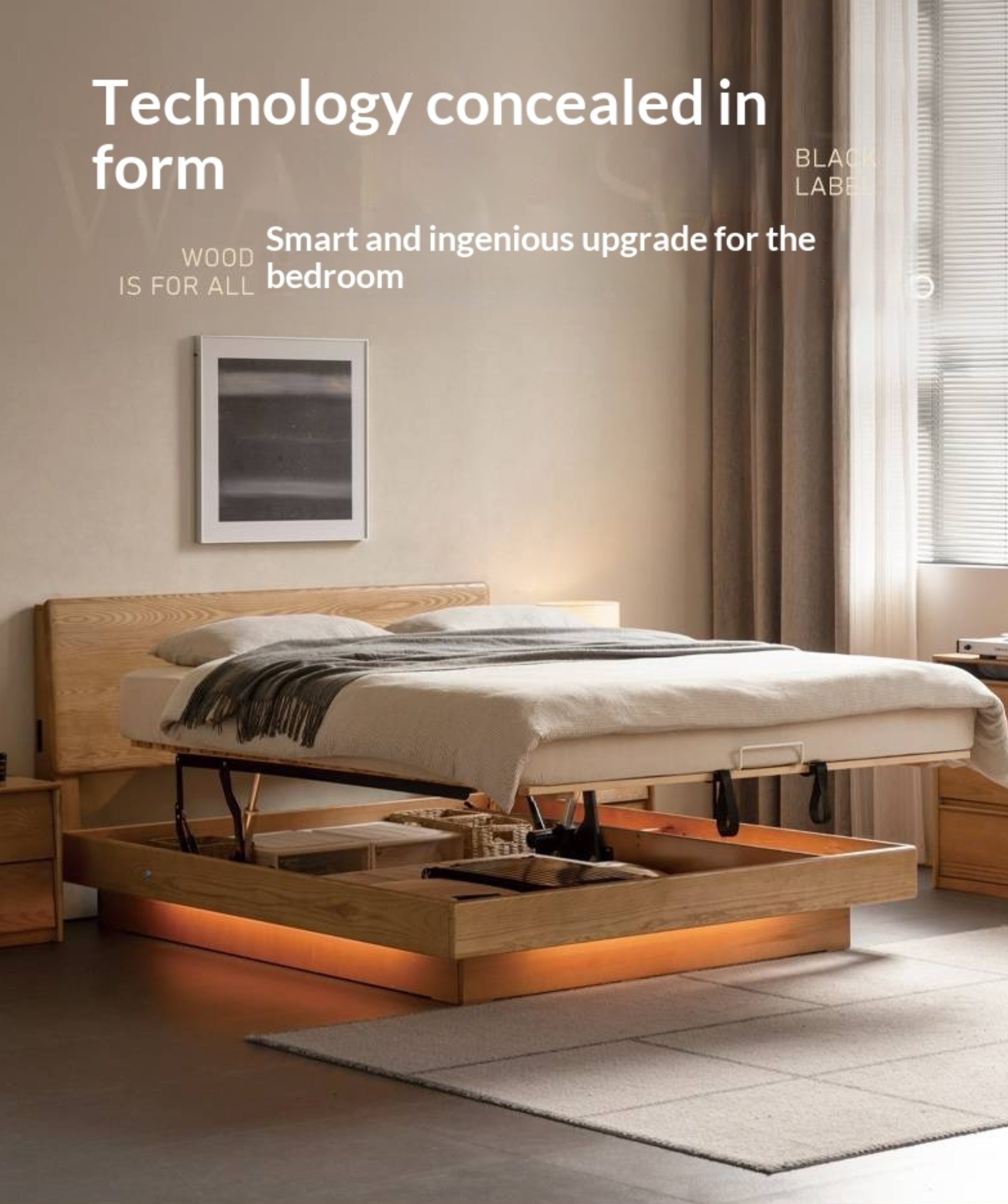 Ash Solid Wood Electric Storage Box Bed — Modern Minimalist Design