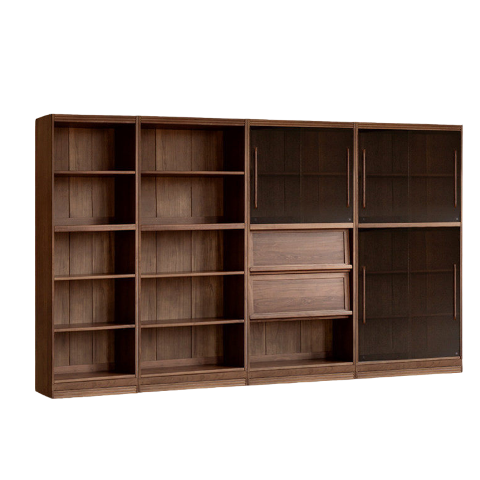 Black Walnut, Sandalwood Solid Wood Light Luxury Combined Bookshelf With Seat