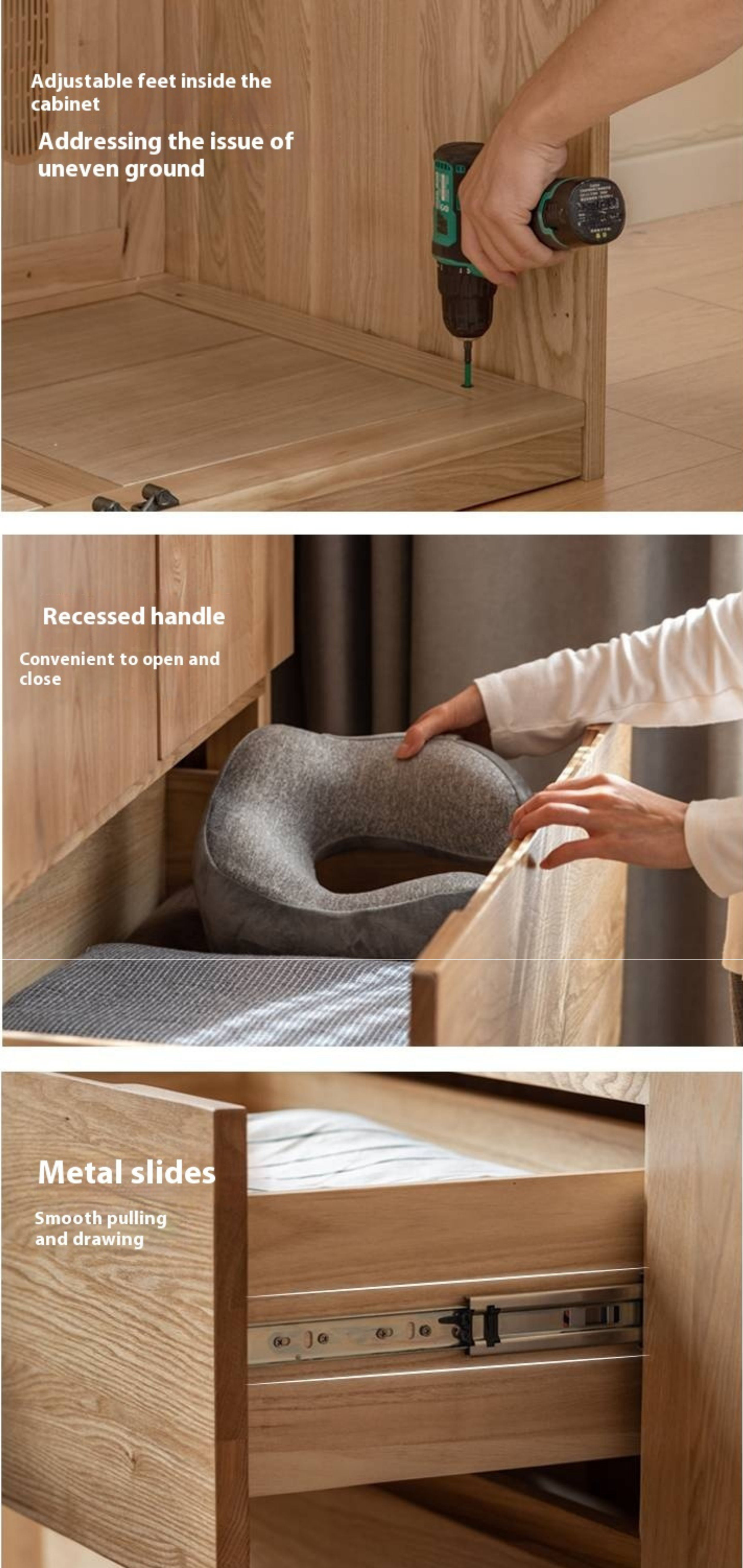 Ash Solid Wood Open Door Storage Cabinet