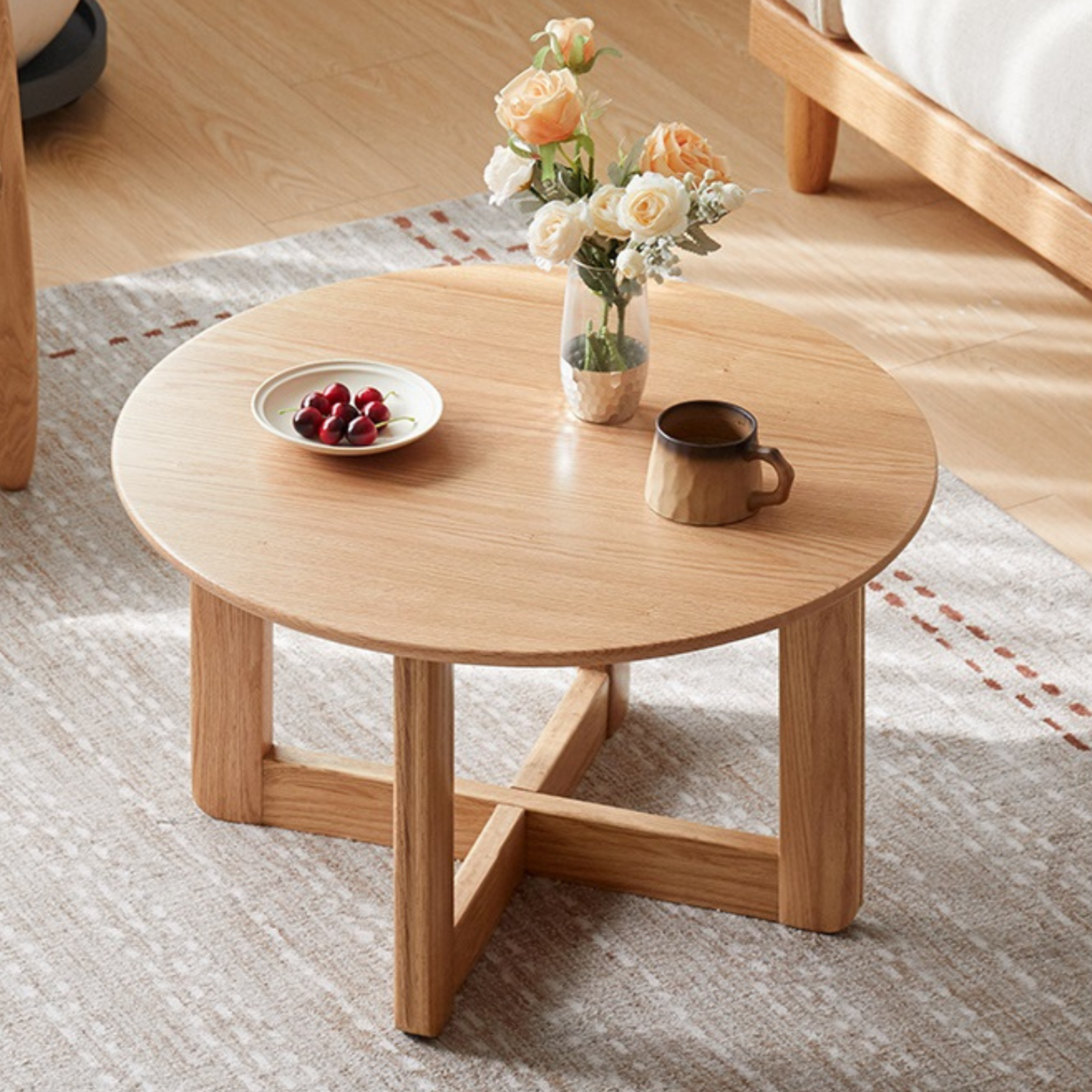 Oak Solid Wood Modern Round Coffee Table