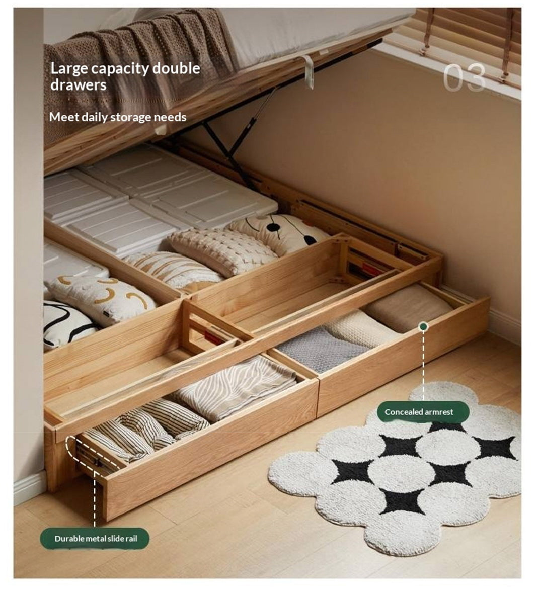 Oak, Ash, Rubberwood Solid Wood Box Bed, Platform Box Bed, Headboard-Free Bed