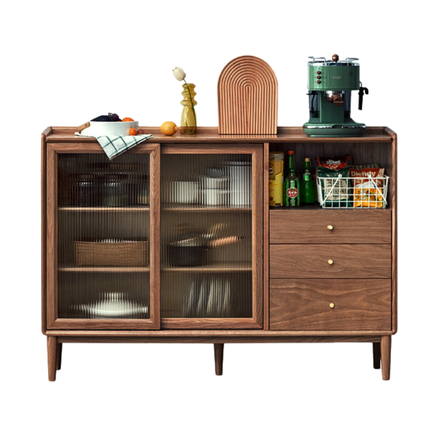 Oak, Black walnut, Cherry solid wood ultra-thin sideboard Sliding Door: