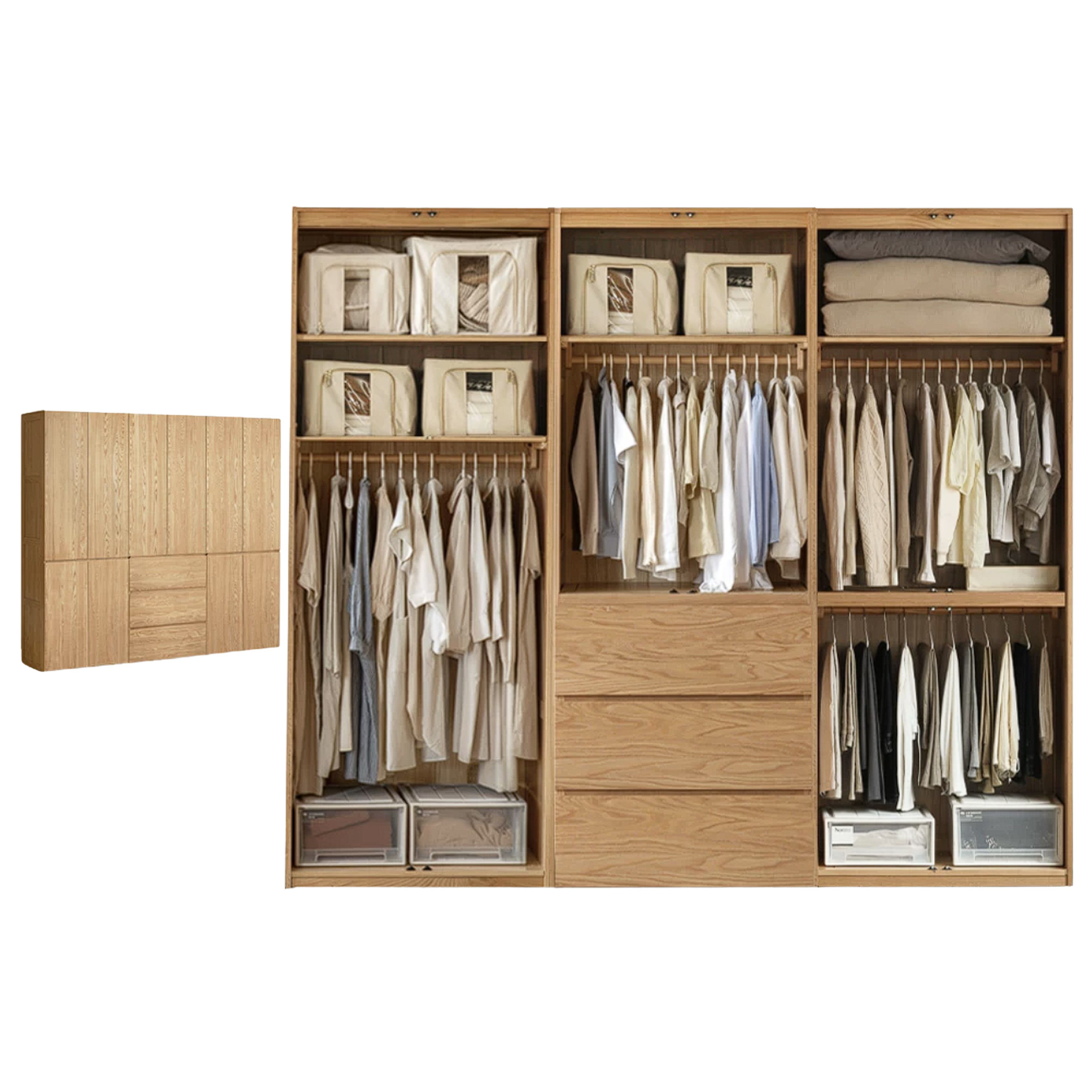 Oak, Ash Solid Wood Sectional Wardrobe