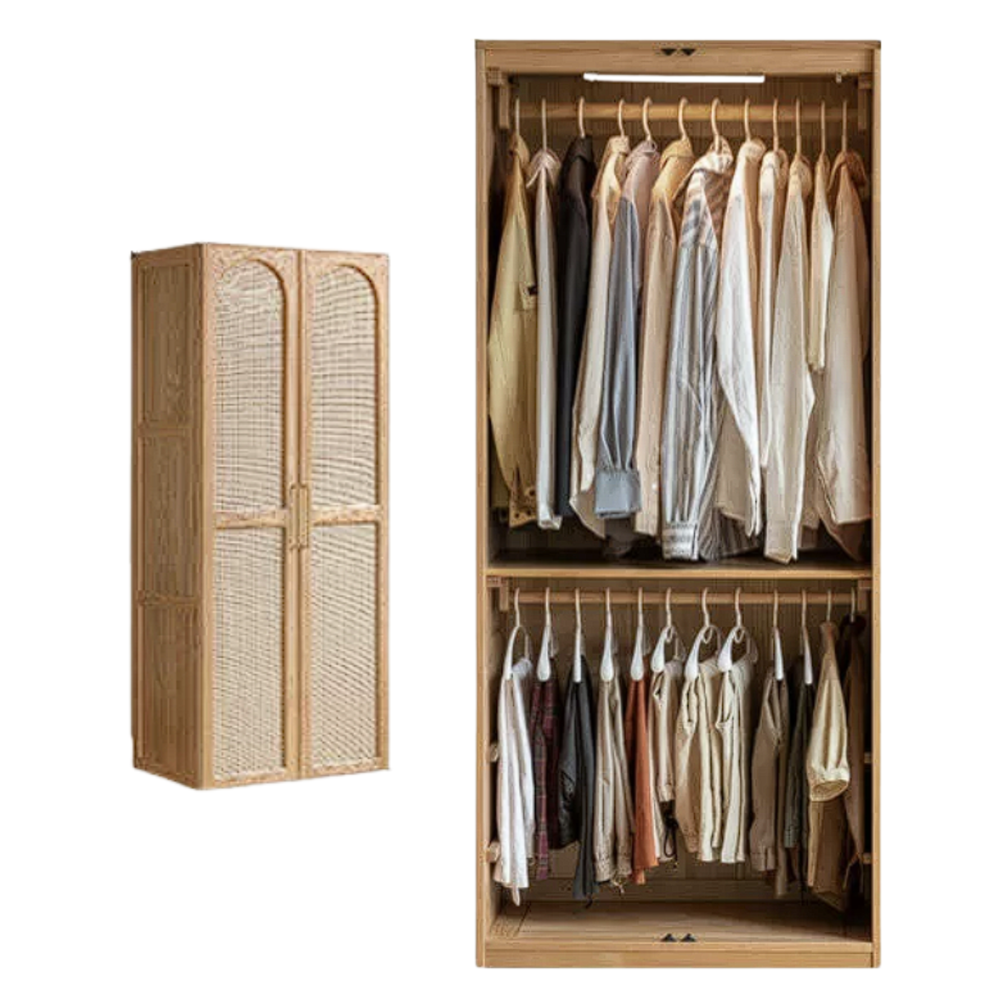 Oak Solid Wood Rattan Door Floor Wardrobe