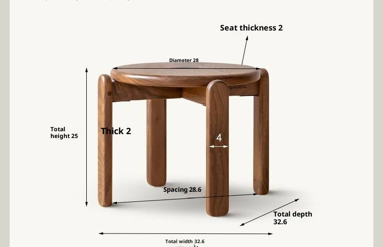 Black Walnut, Cherry Solid Wood Stacked Round Stool