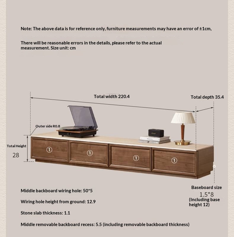 Black Walnut, Oak Solid Wood Floor Standing Antique Slab Design TV Cabinet