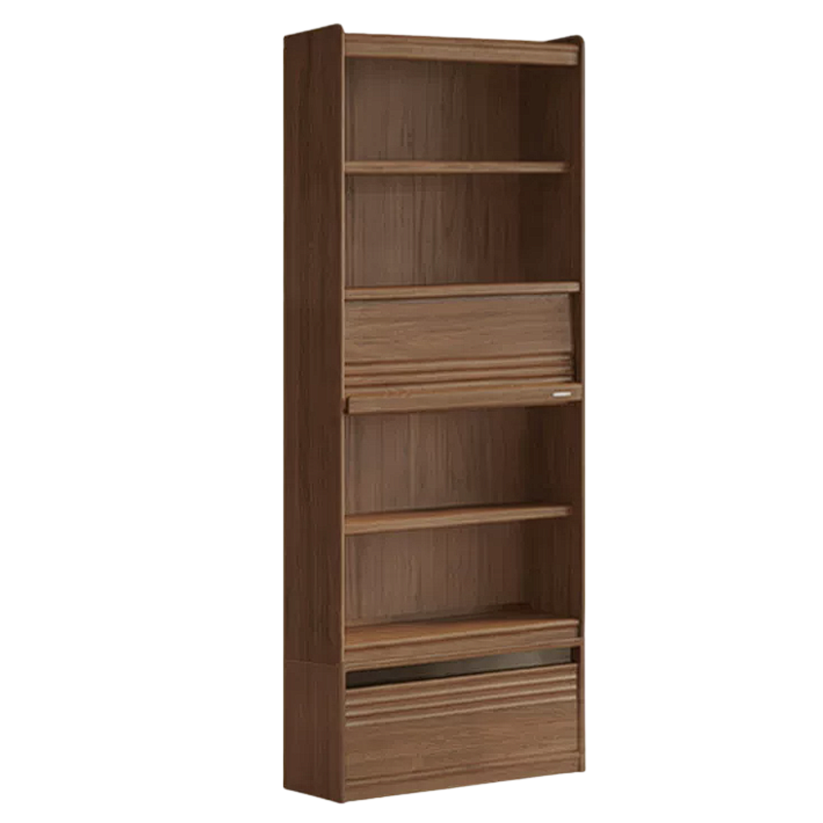 Black Walnut Solid Wood Combination Bookcase with Wall Storage and Floor Display