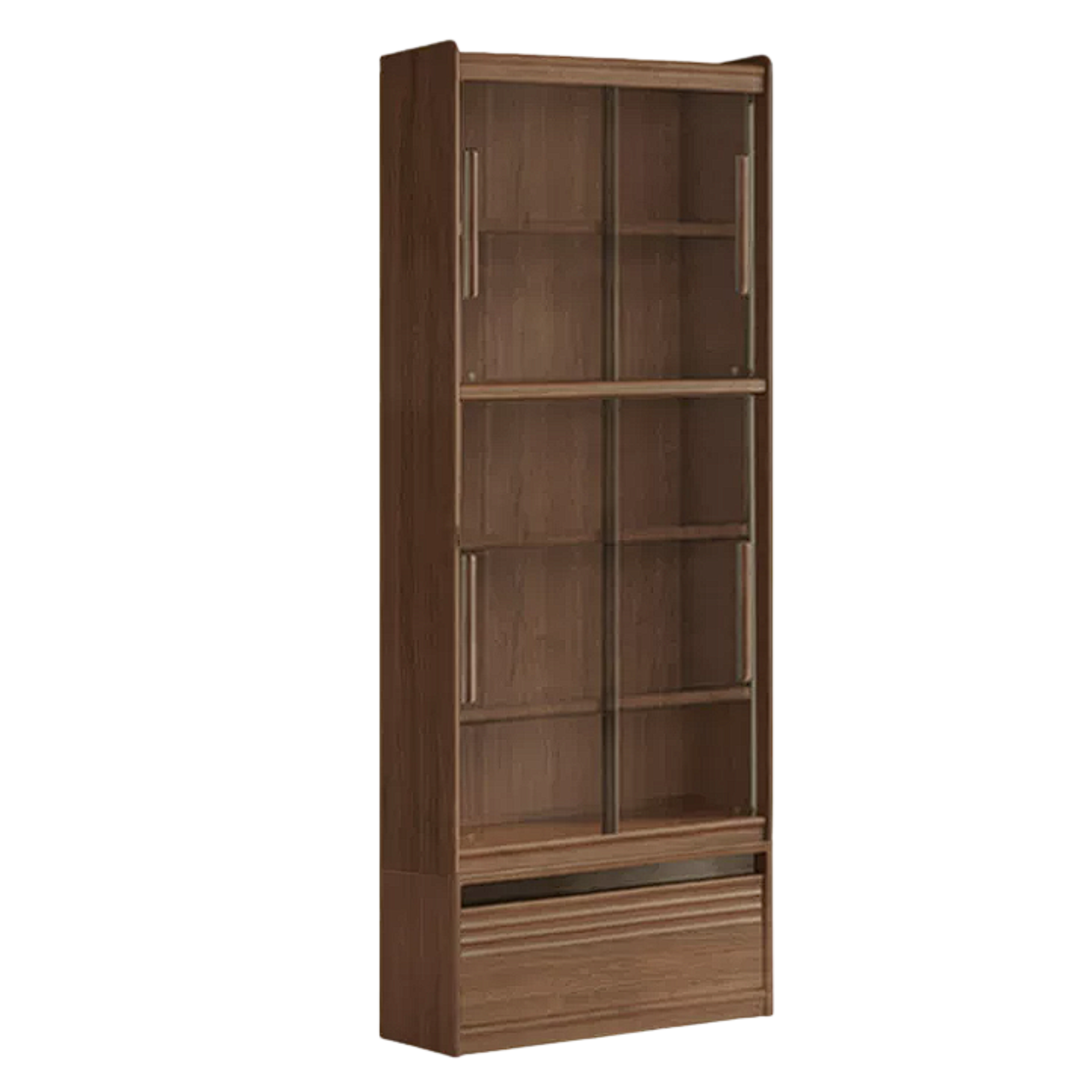 Black Walnut Solid Wood Combination Bookcase with Wall Storage and Floor Display