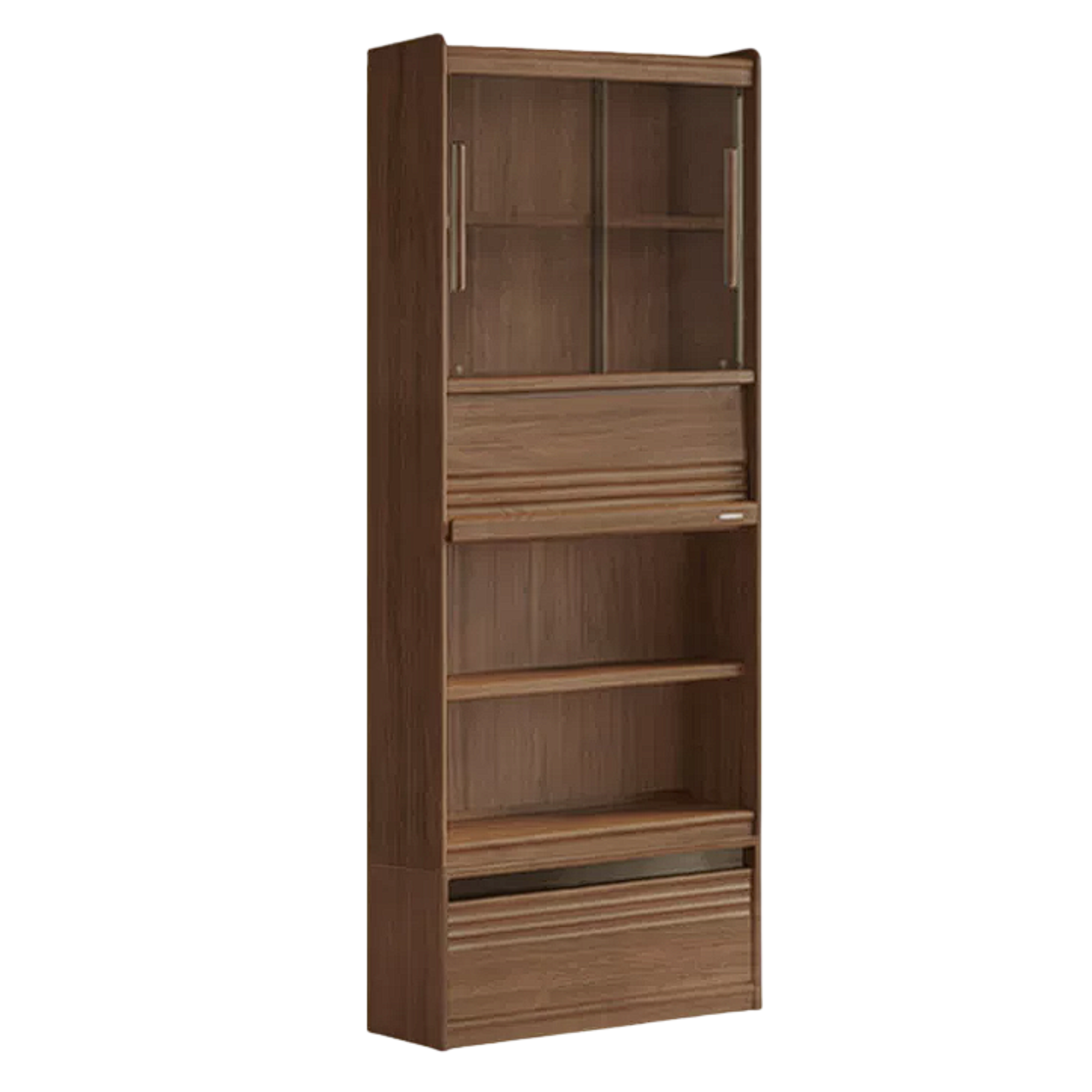 Black Walnut Solid Wood Combination Bookcase with Wall Storage and Floor Display
