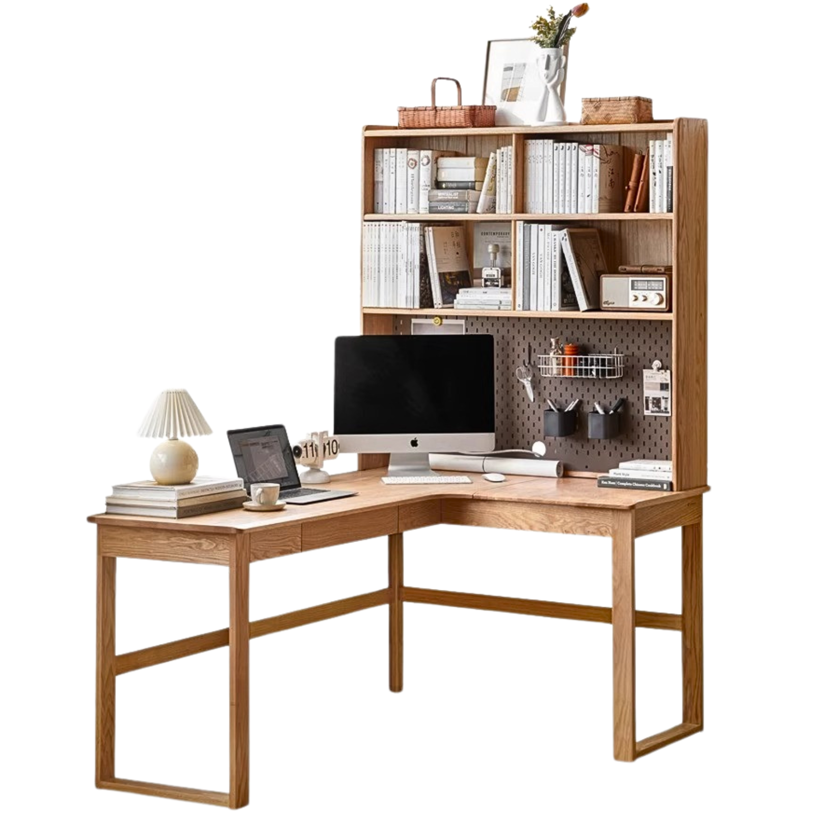 Oak Solid Wood L-shaped Corner Office Desk