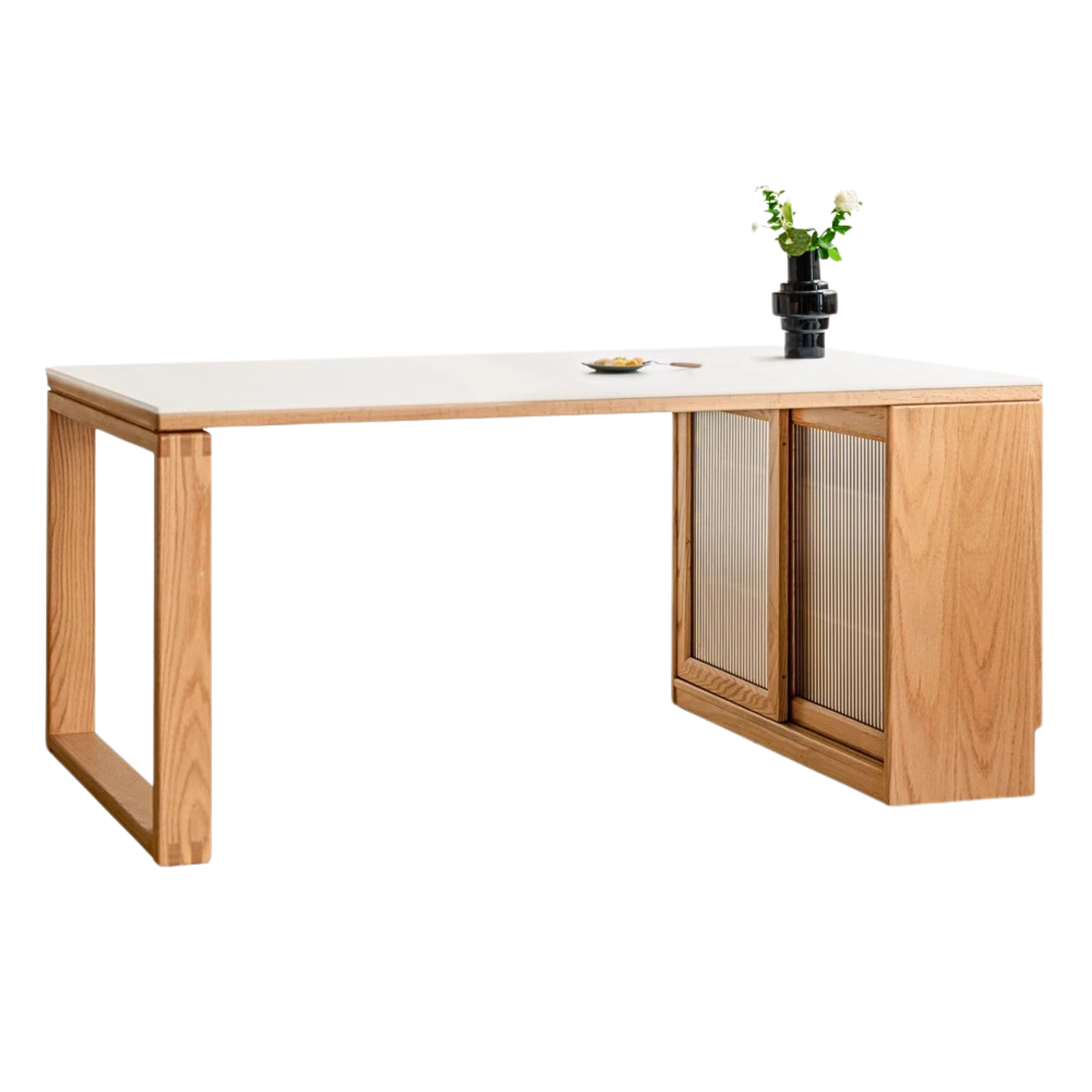 Oak Solid wood slate dining table and storage cabinet integrated ,