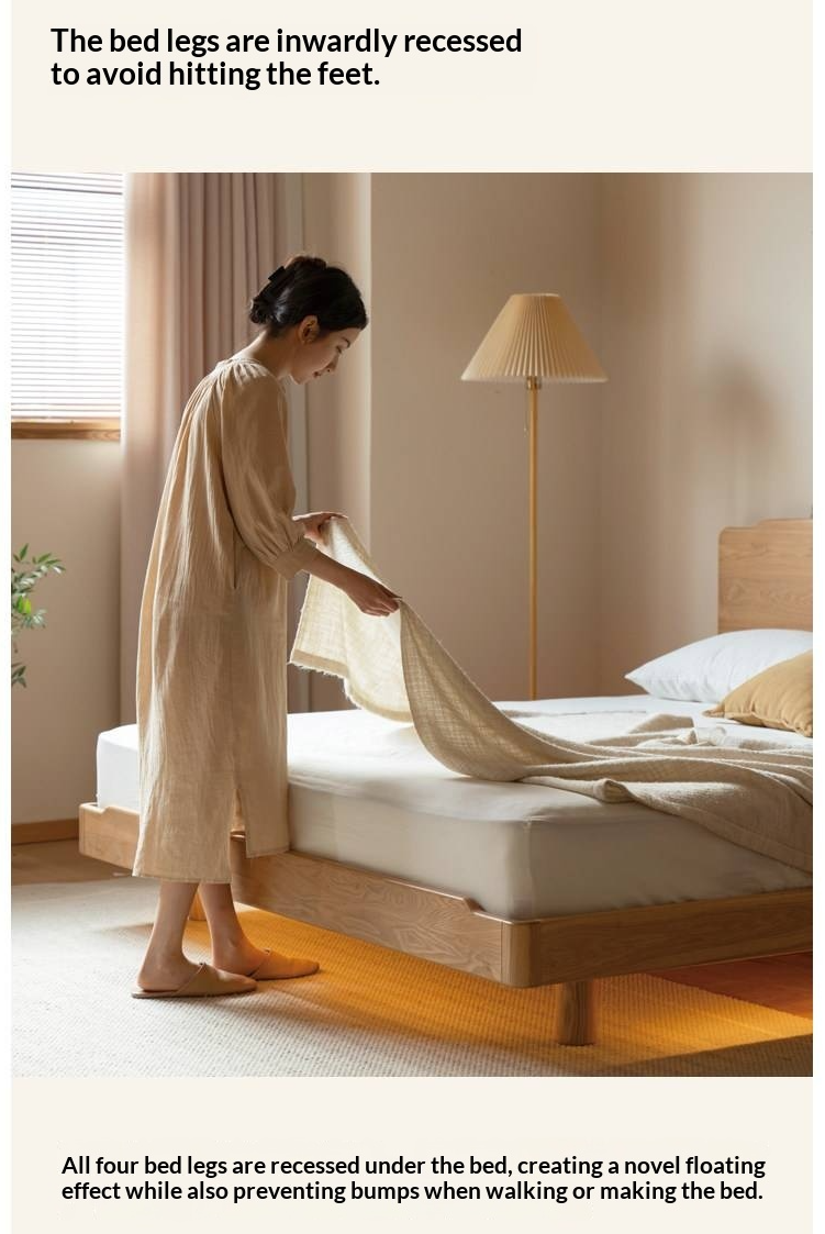 Ash Solid Wood Floating Bed — Large Slab, Simple Modern Design