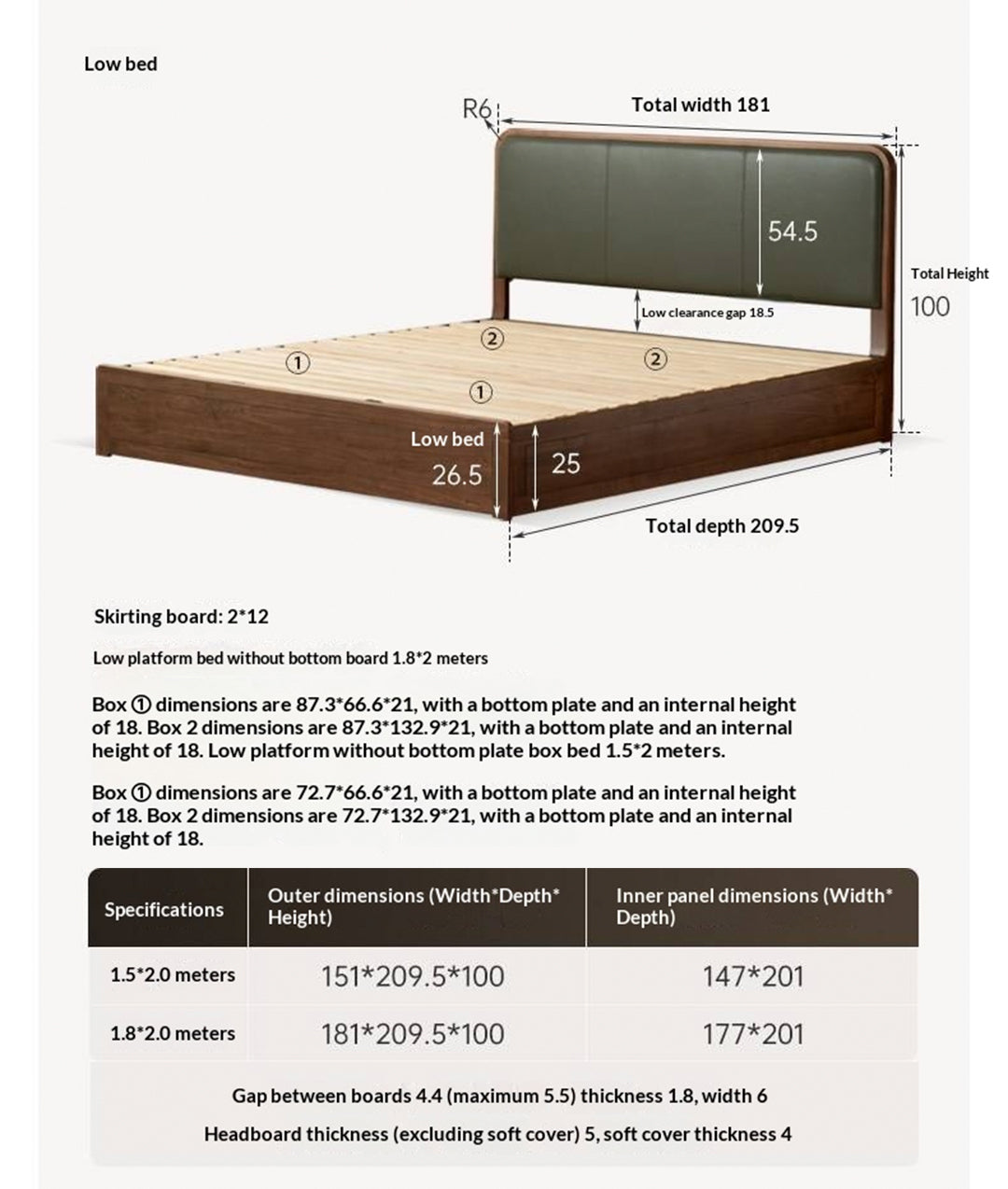 Black Walnut Solid Wood Box Bed — Soft Headboard, Italian Light Luxury Genuine Leather Bed