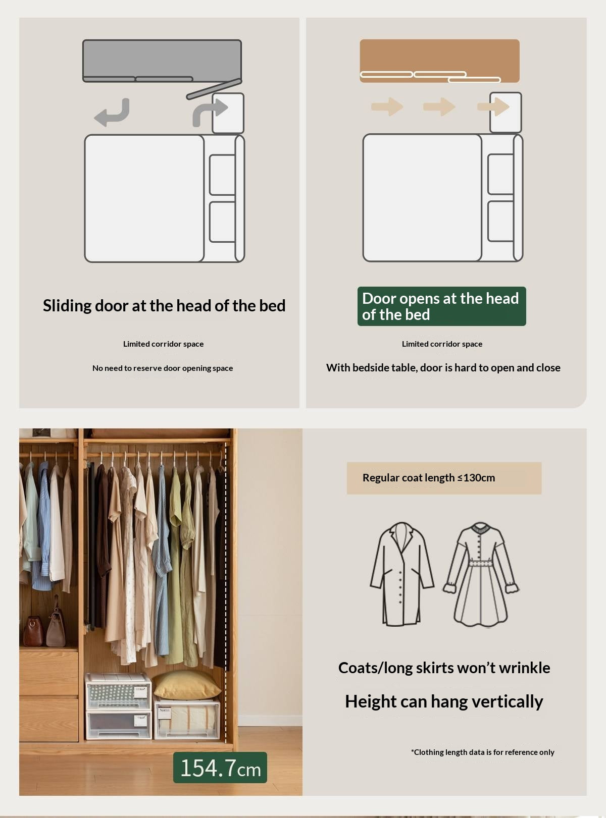 Oak Solid Wood Modern Storage Wardrobe with Casual Style