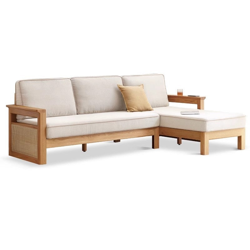 Oak solid wood rattan corner combination fabric sofa"