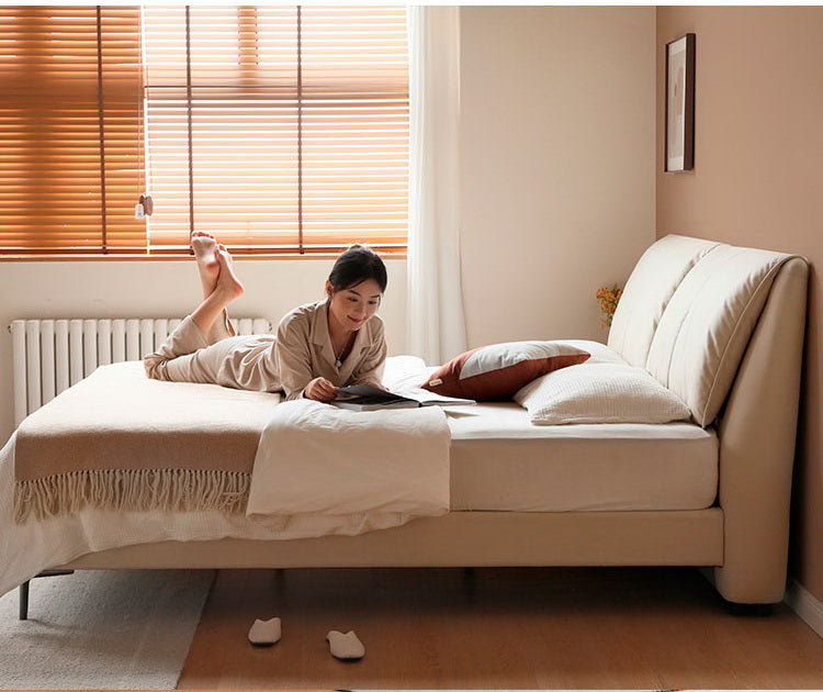 Genuine leather, Technology Cloth Bed Cream Style