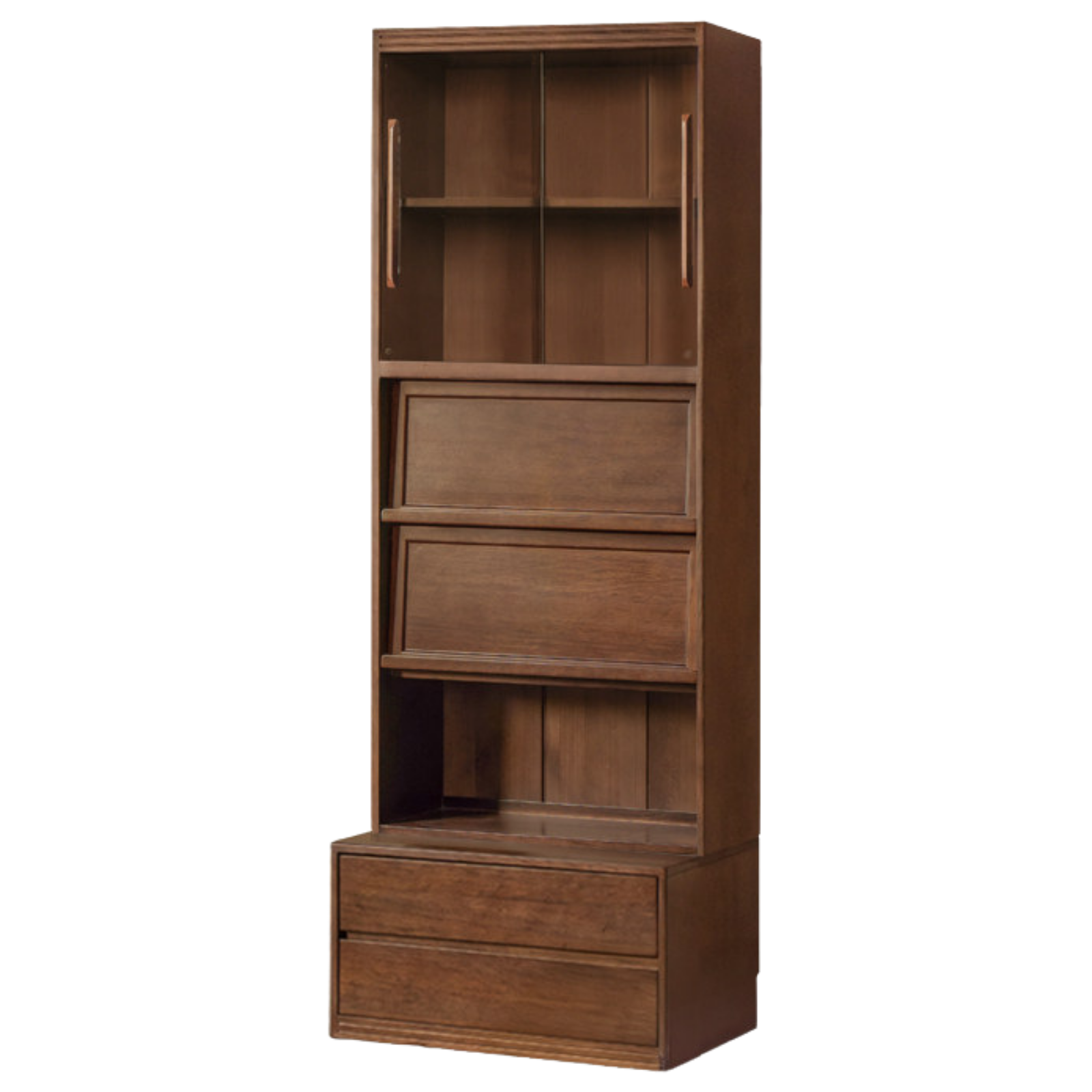 Solid Longan Hardwood, Ash Solid Wood Bookcase with Floor-to-Deck and Wall-Mounted Display Cabinet