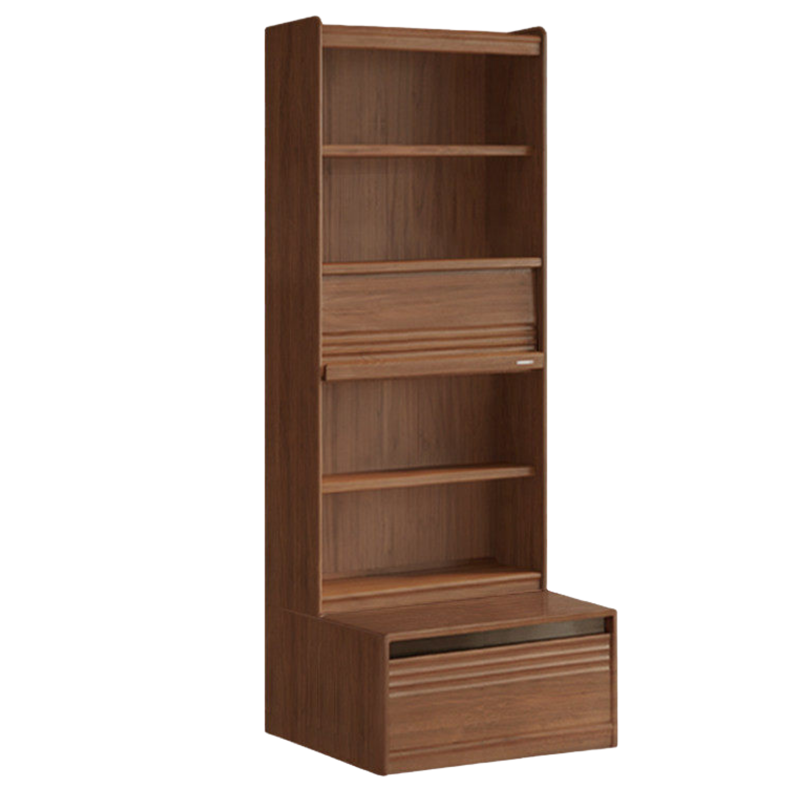 Black Walnut Solid Wood Integrated Wall Bookcase with Floor Display