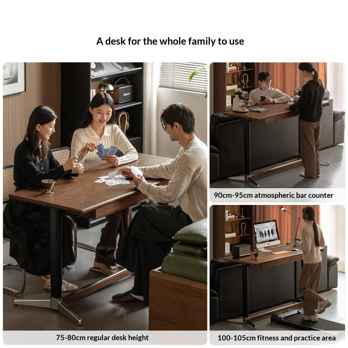 Black Walnut, Oak Solid Wood Lift-Top Office Desk