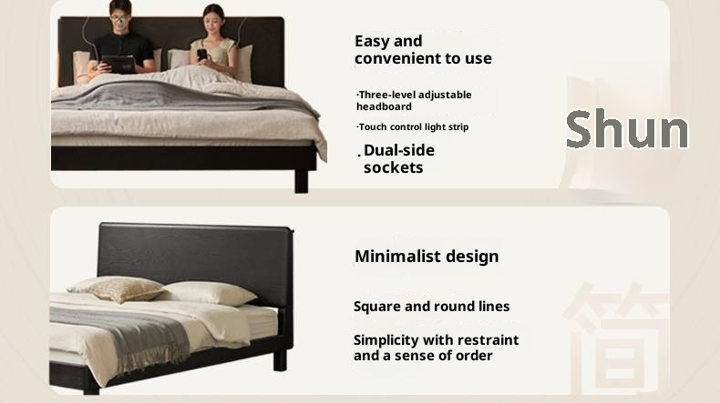 Ash Solid Wood Luminous Bed Modern Minimalist