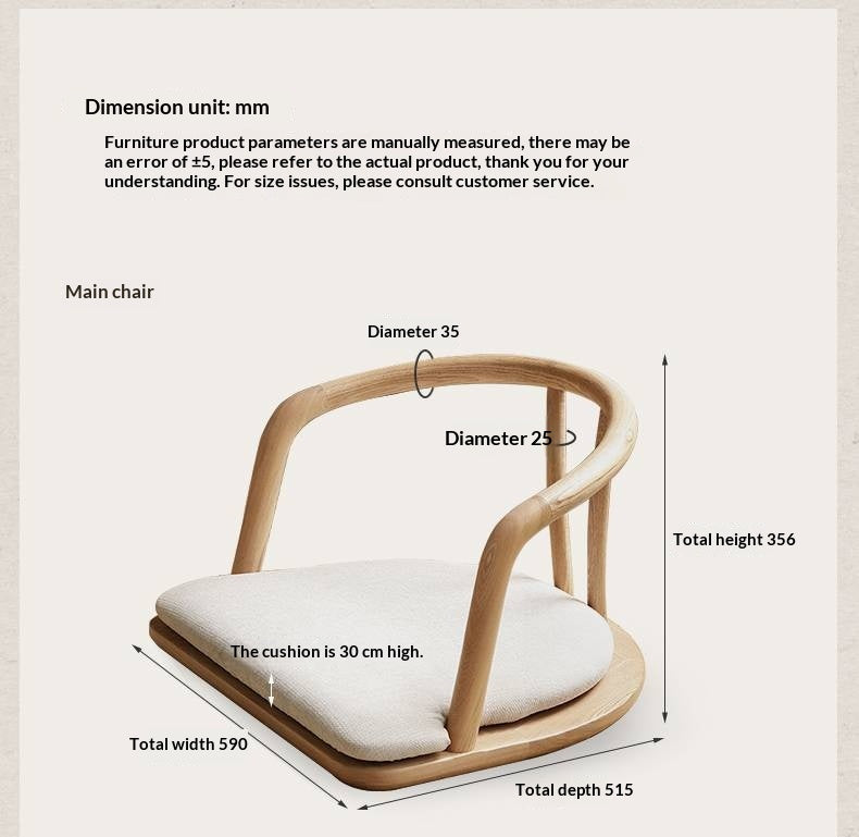 Ash Solid Wood Backrest Legless Low Tatami Chair