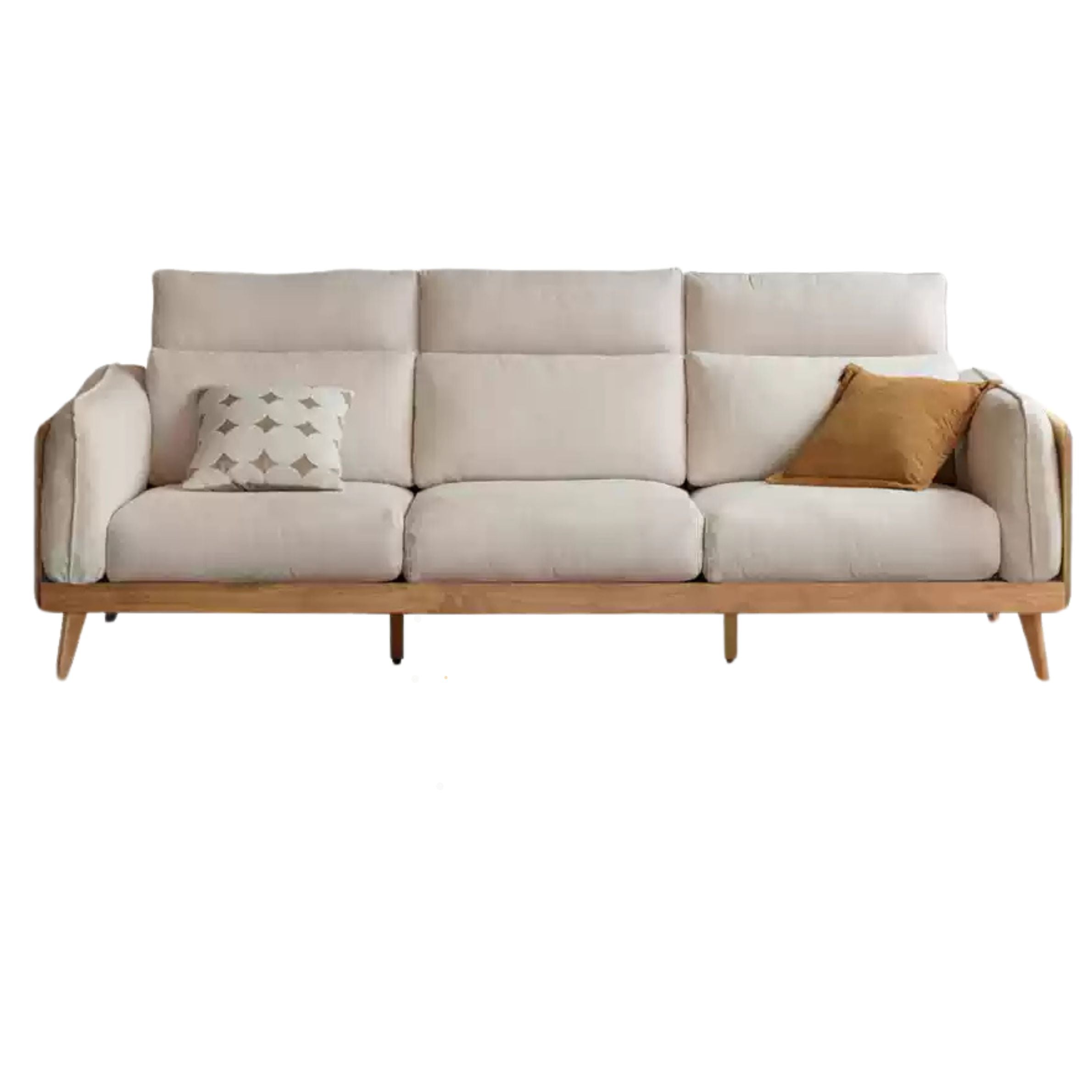Ash Solid Wood high back Sofa genuine leather, fabric