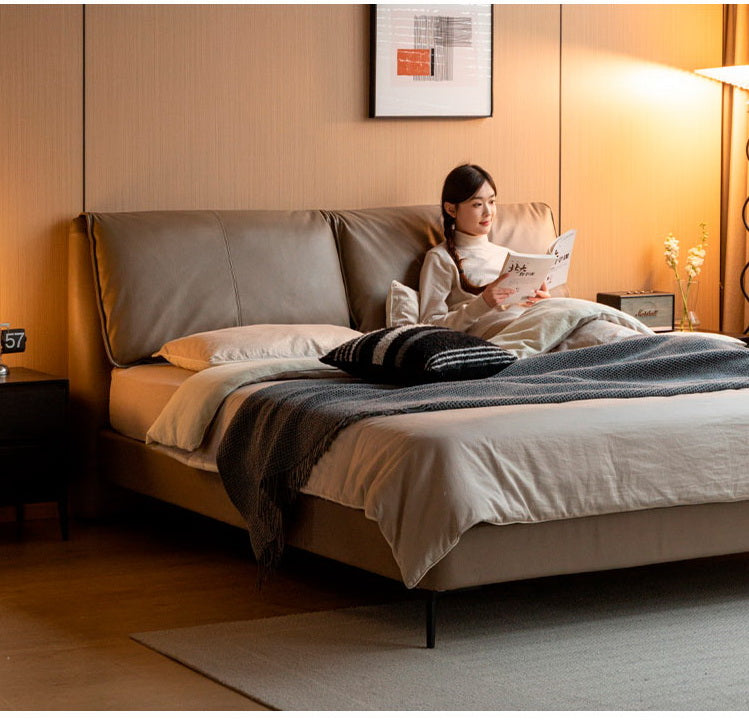 Genuine leather, Technology Cloth Bed Cream Style