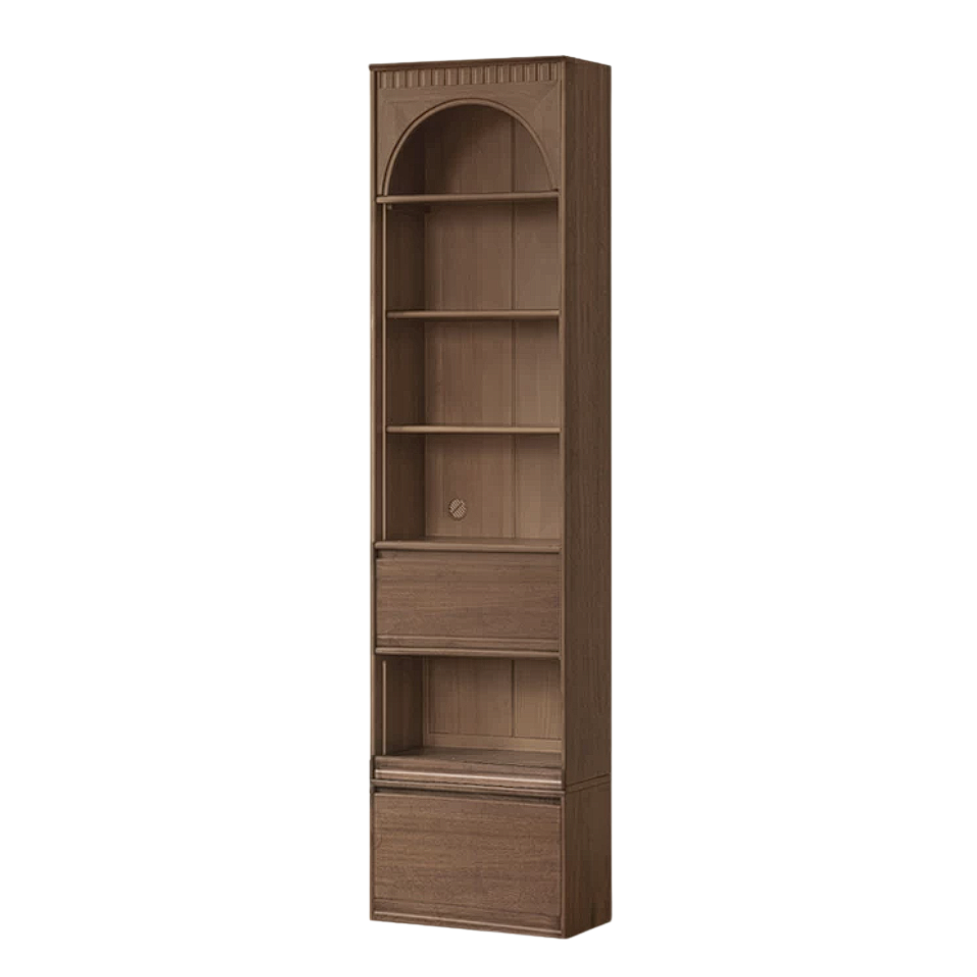 Black Walnut, Sandalwood Solid Wood Library Wall Unit with Arched Glass Doors