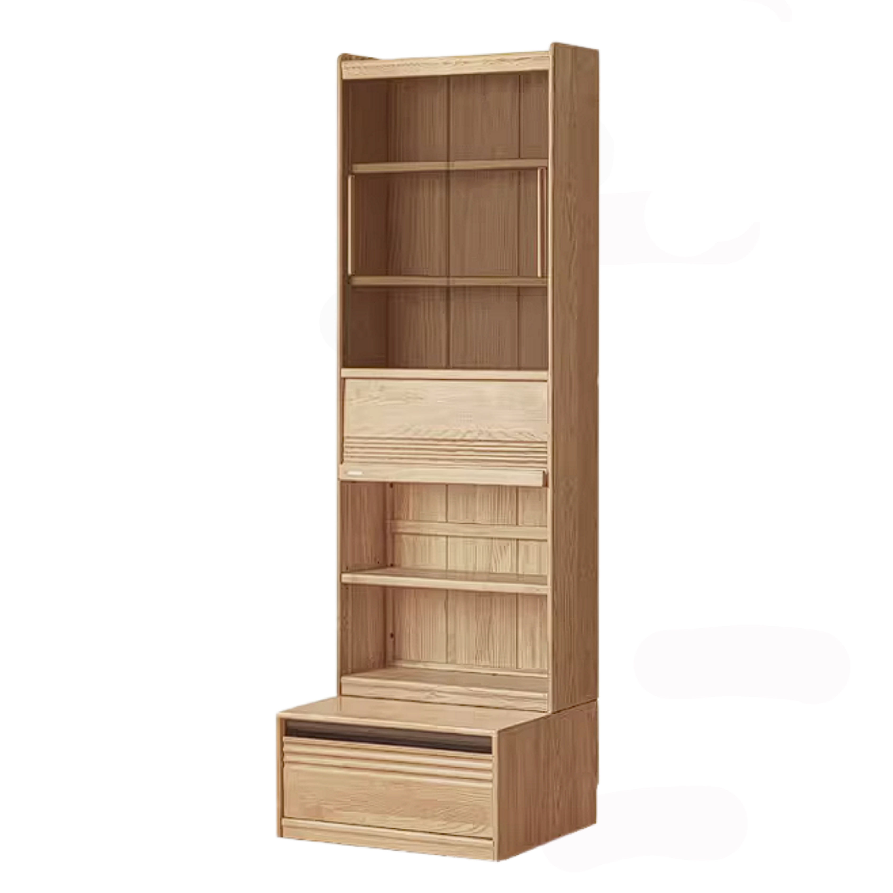 Ash Solid Wood Bookshelf with Wall Mounted Display Cabinet Design