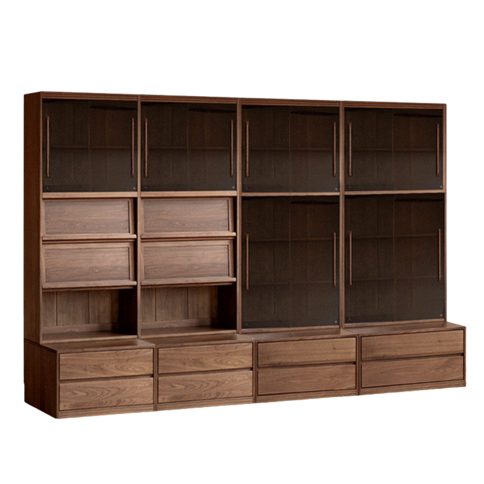 Black Walnut, Sandalwood Solid Wood Light Luxury Combined Bookshelf With Seat
