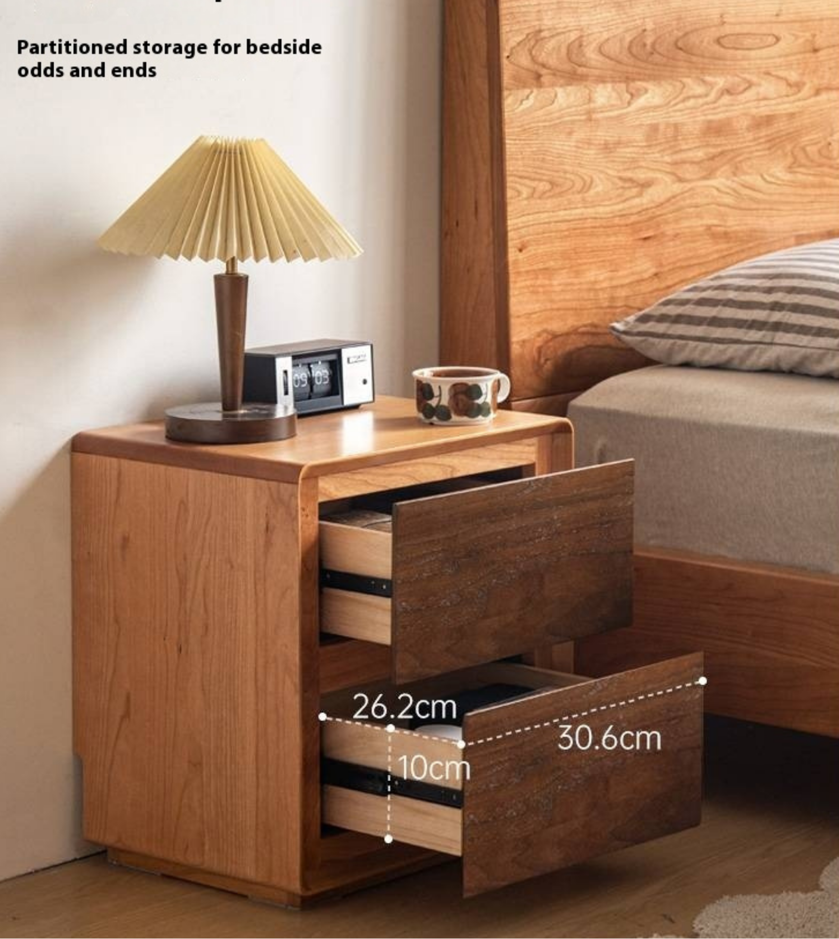 Cherry Solid Wood, Solid Rubberwood Nightstand