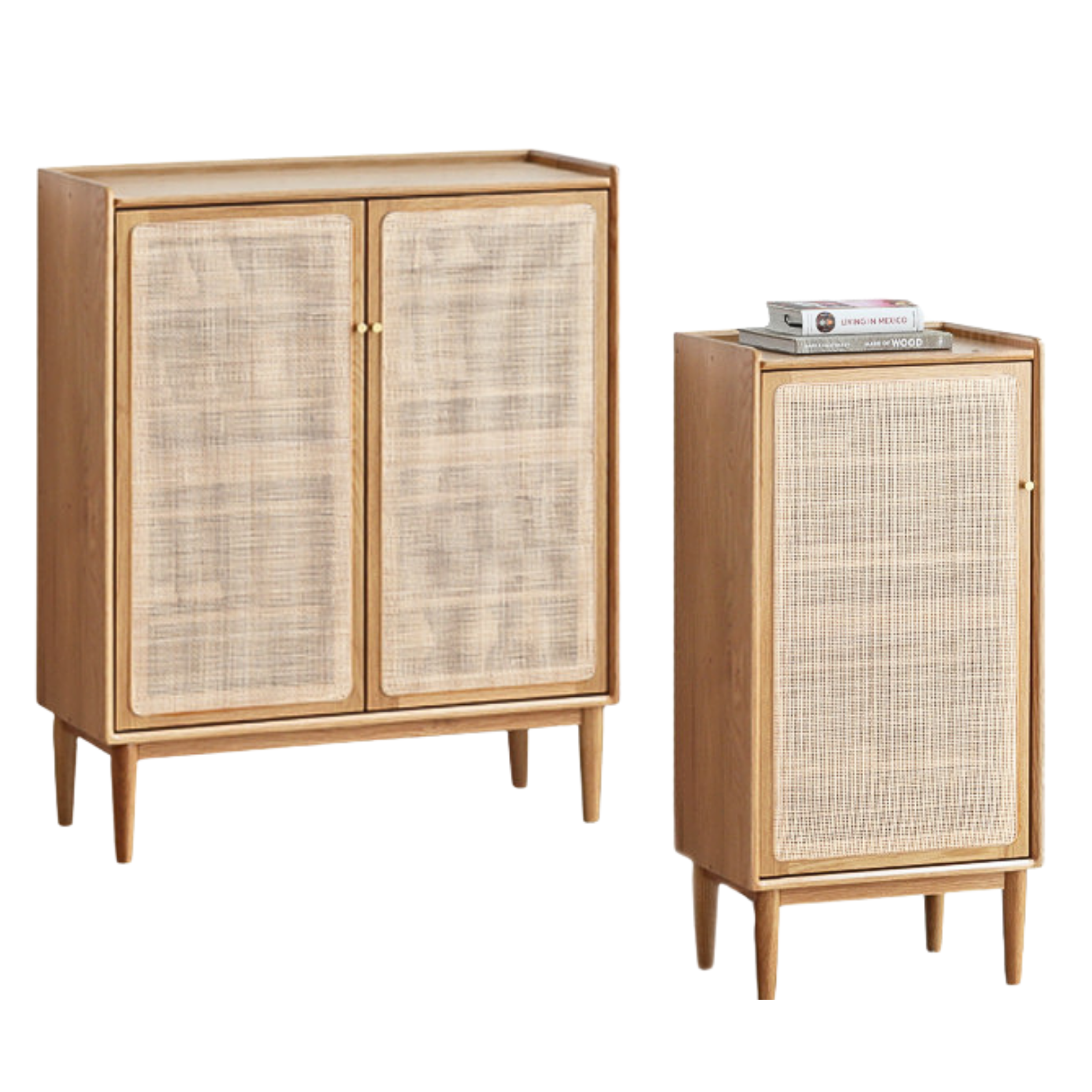 Oak solid wood shoe cabinet storage rattan: