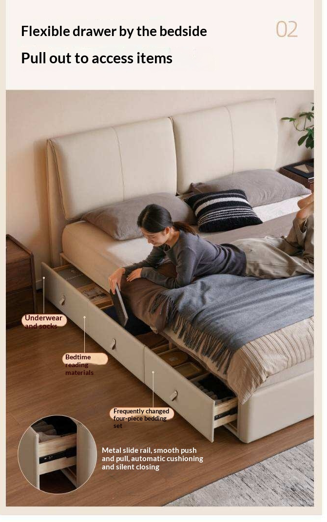 Genuine Leather Upholstered Lift-Up Storage Bed