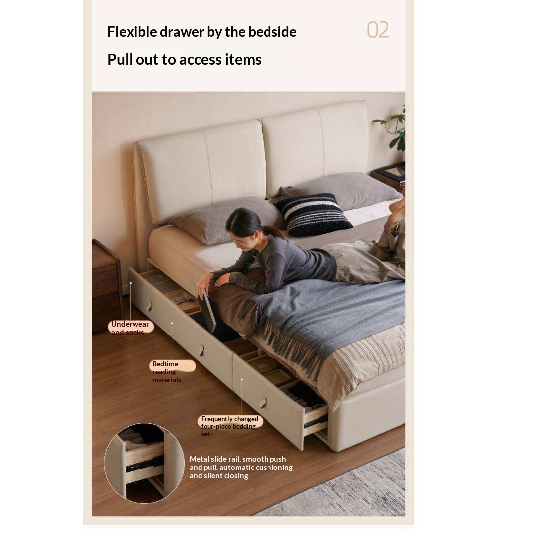 Genuine Leather Upholstered Lift-Up Storage Bed