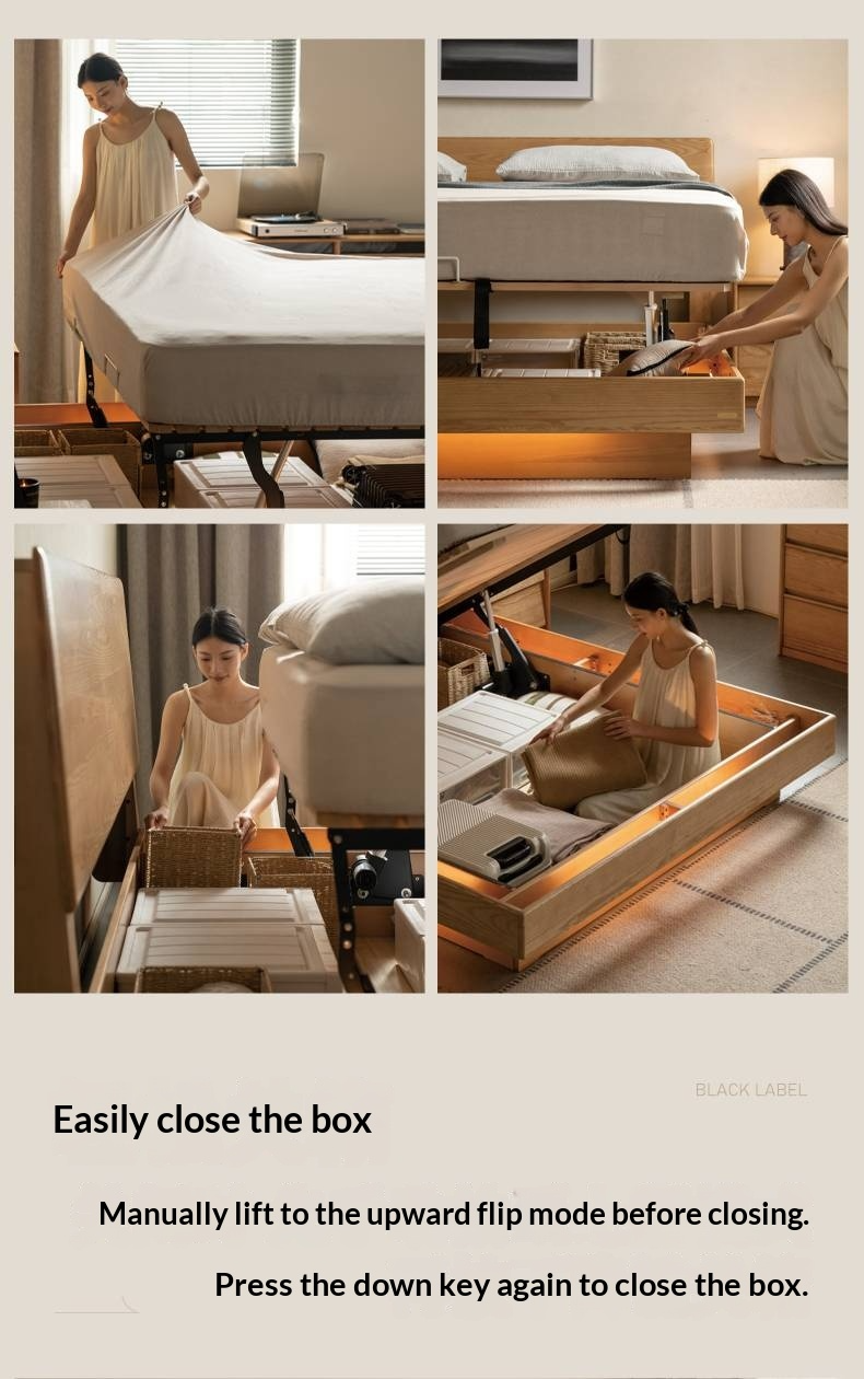 Ash Solid Wood Electric Storage Box Bed — Modern Minimalist Design