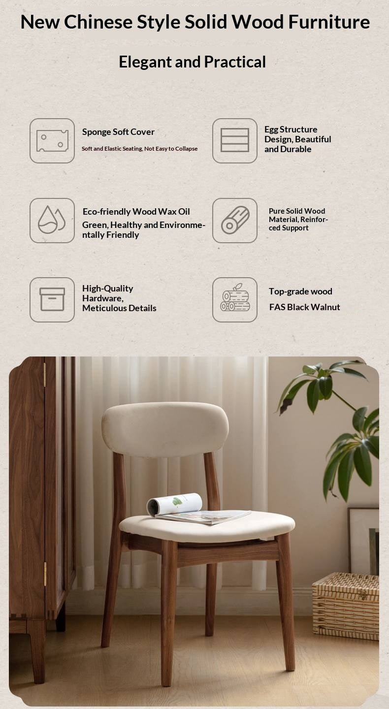 Set 4pcs Black Walnut Solid Wood Home Soft Back Dining Chair