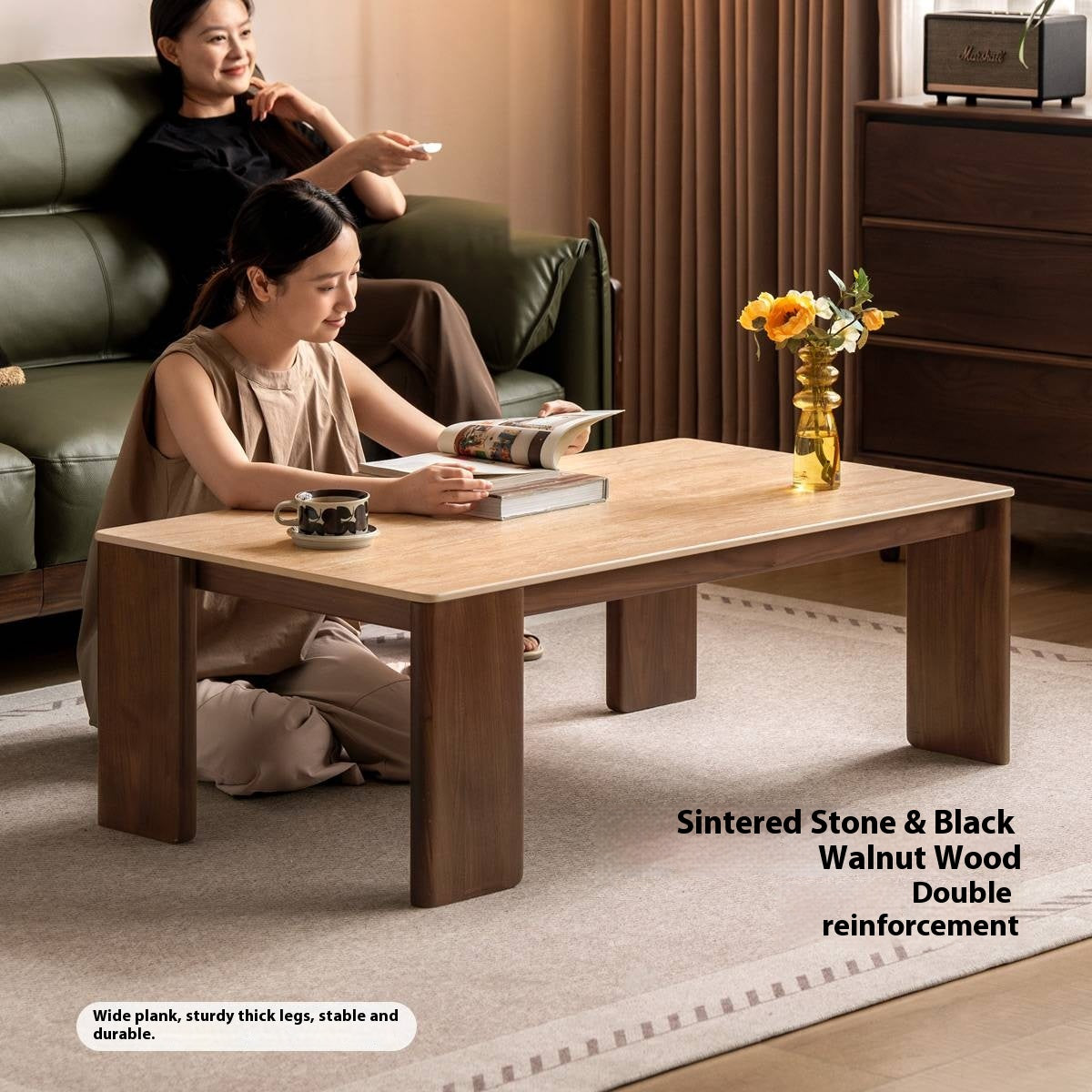 Black Walnut Solid Wood Rock Plate Tea Table