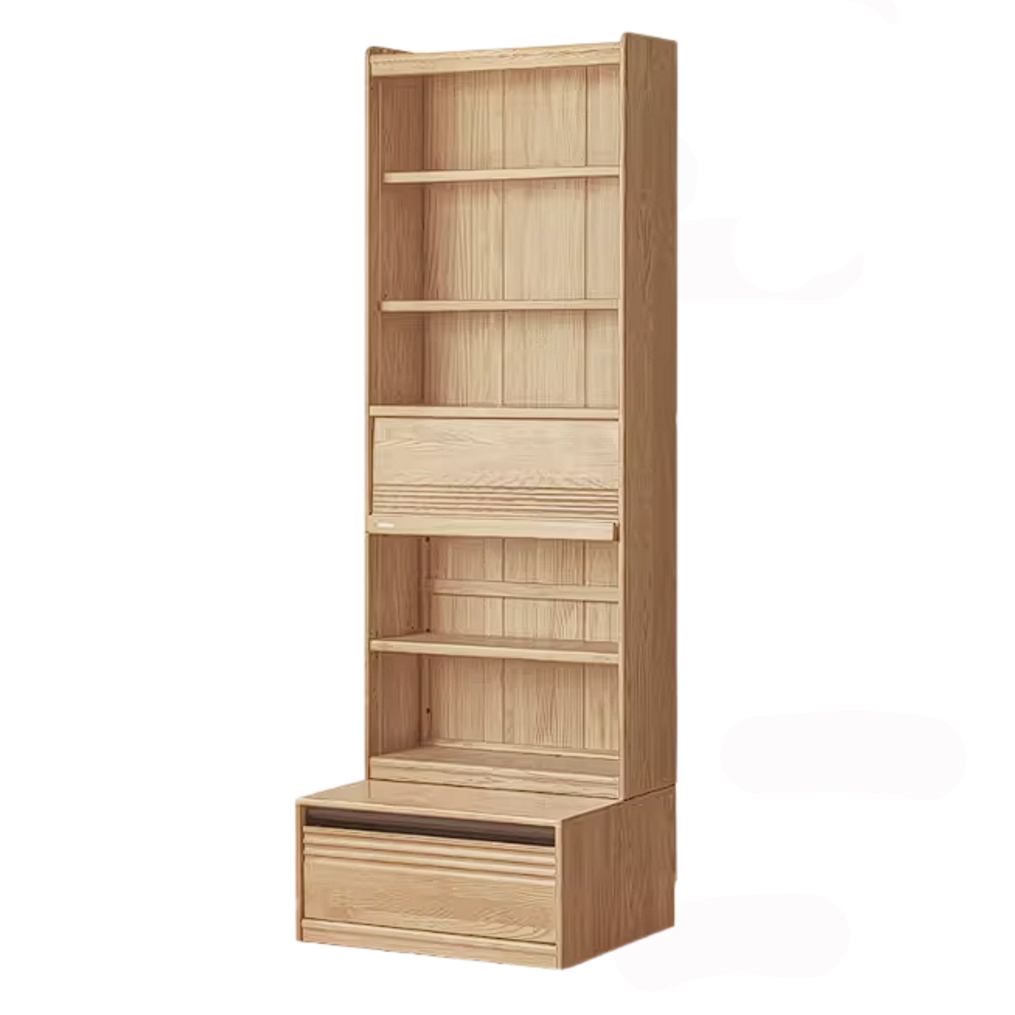 Ash Solid Wood Bookshelf with Wall Mounted Display Cabinet Design